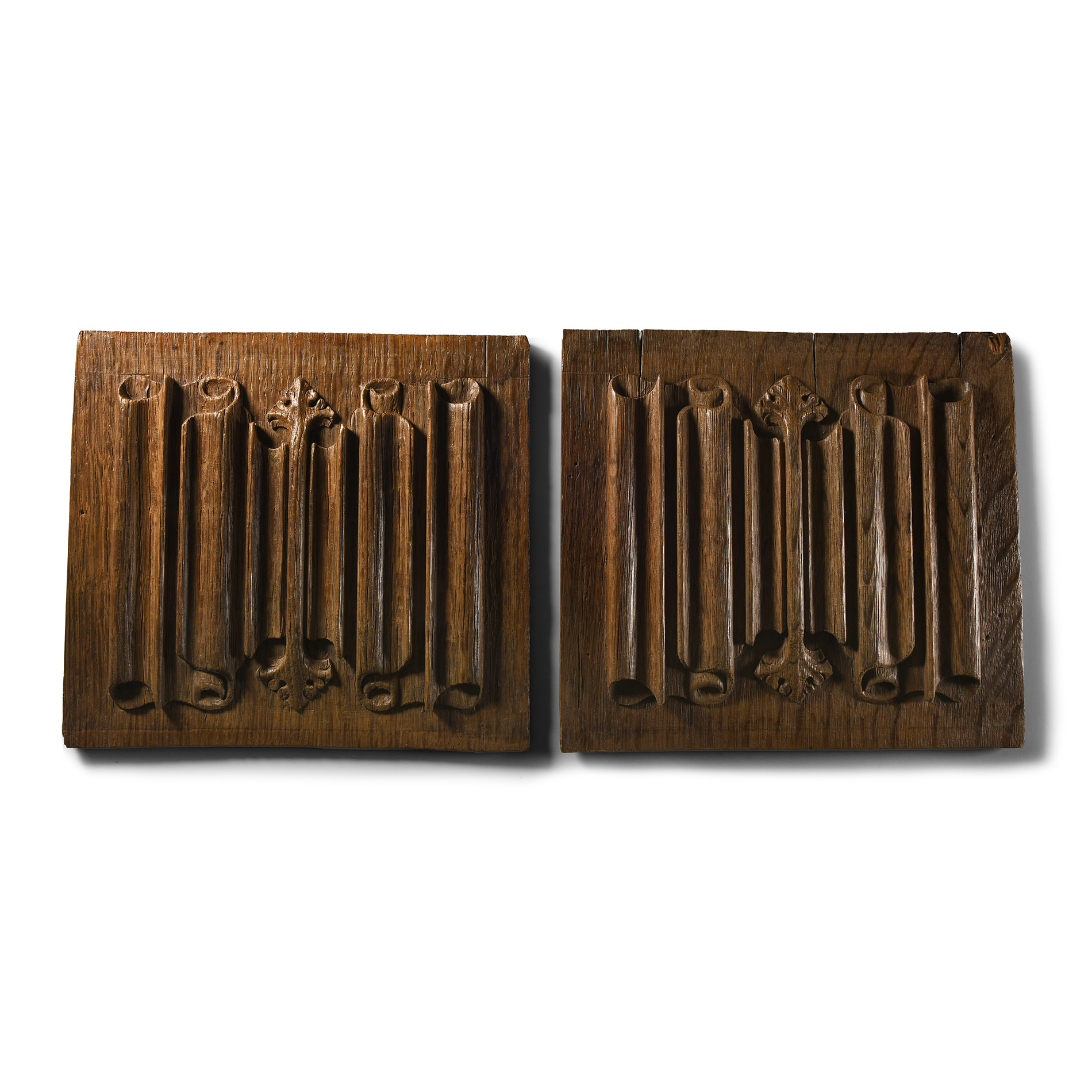 English Linen-Fold Oak Panel Pair