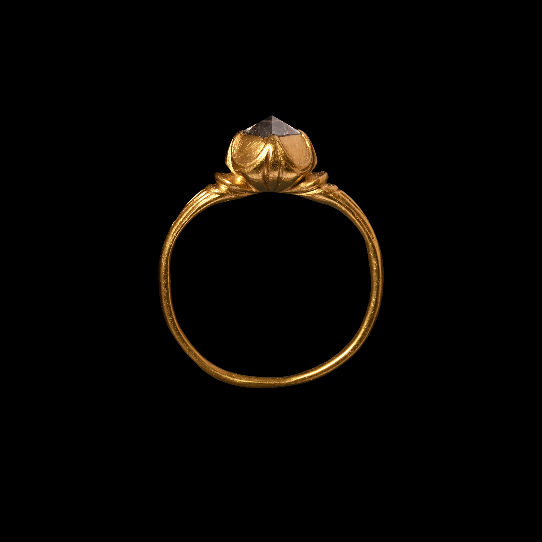 Elizabethan Period Gold Ring with Polished Natural Diamond Crystal
