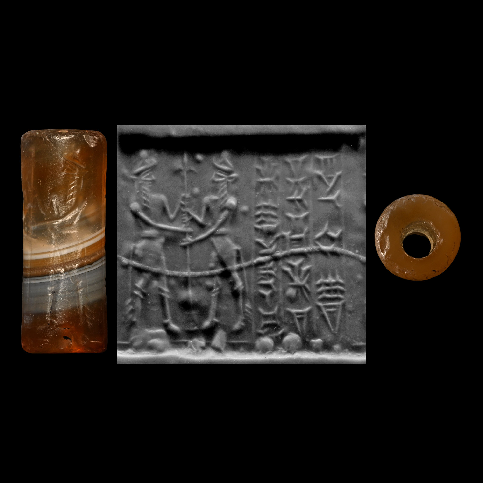 Babylonian Cylinder Seal with King and Bull-Men
