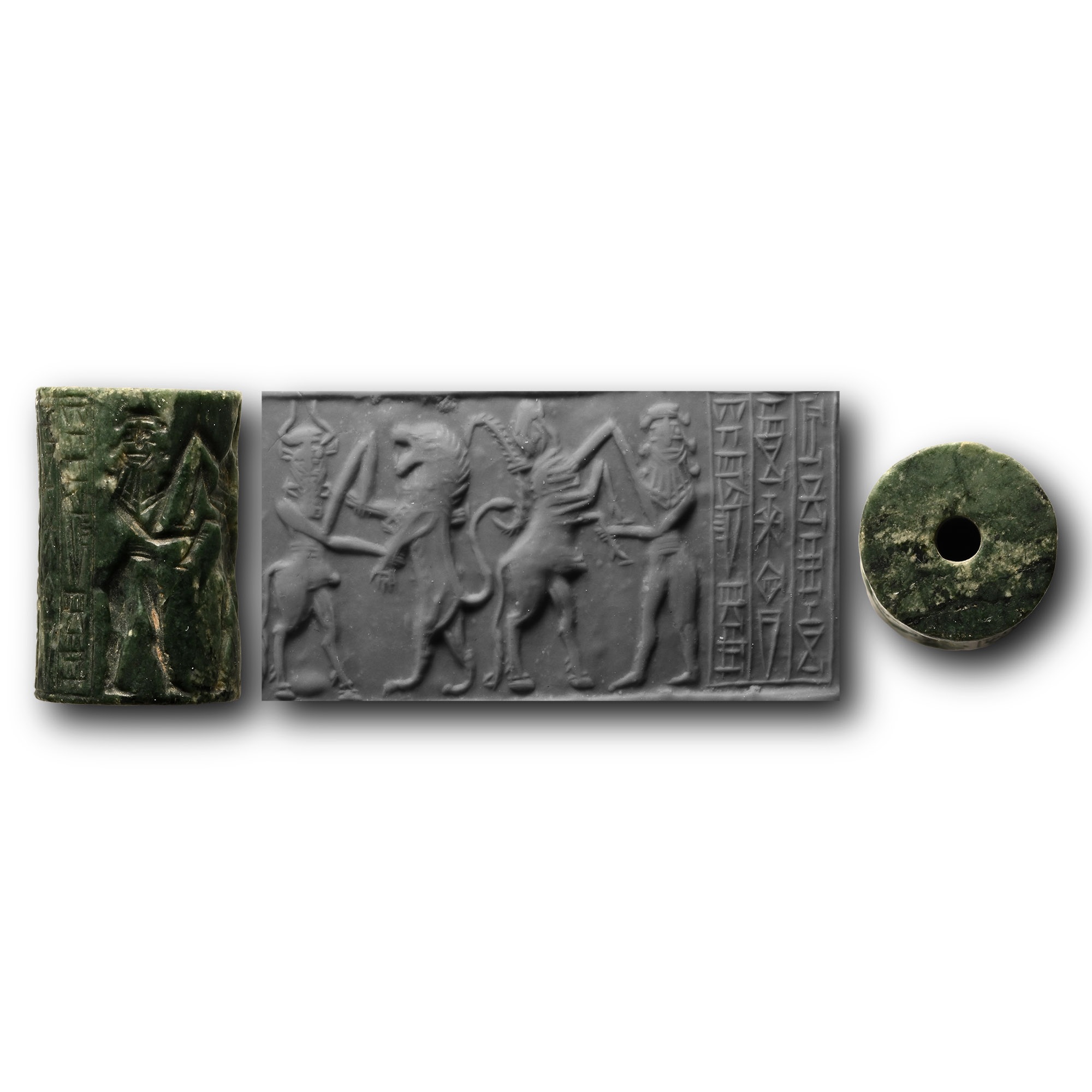 Large Akkadian Inscribed Cylinder Seal with Contest Scenes