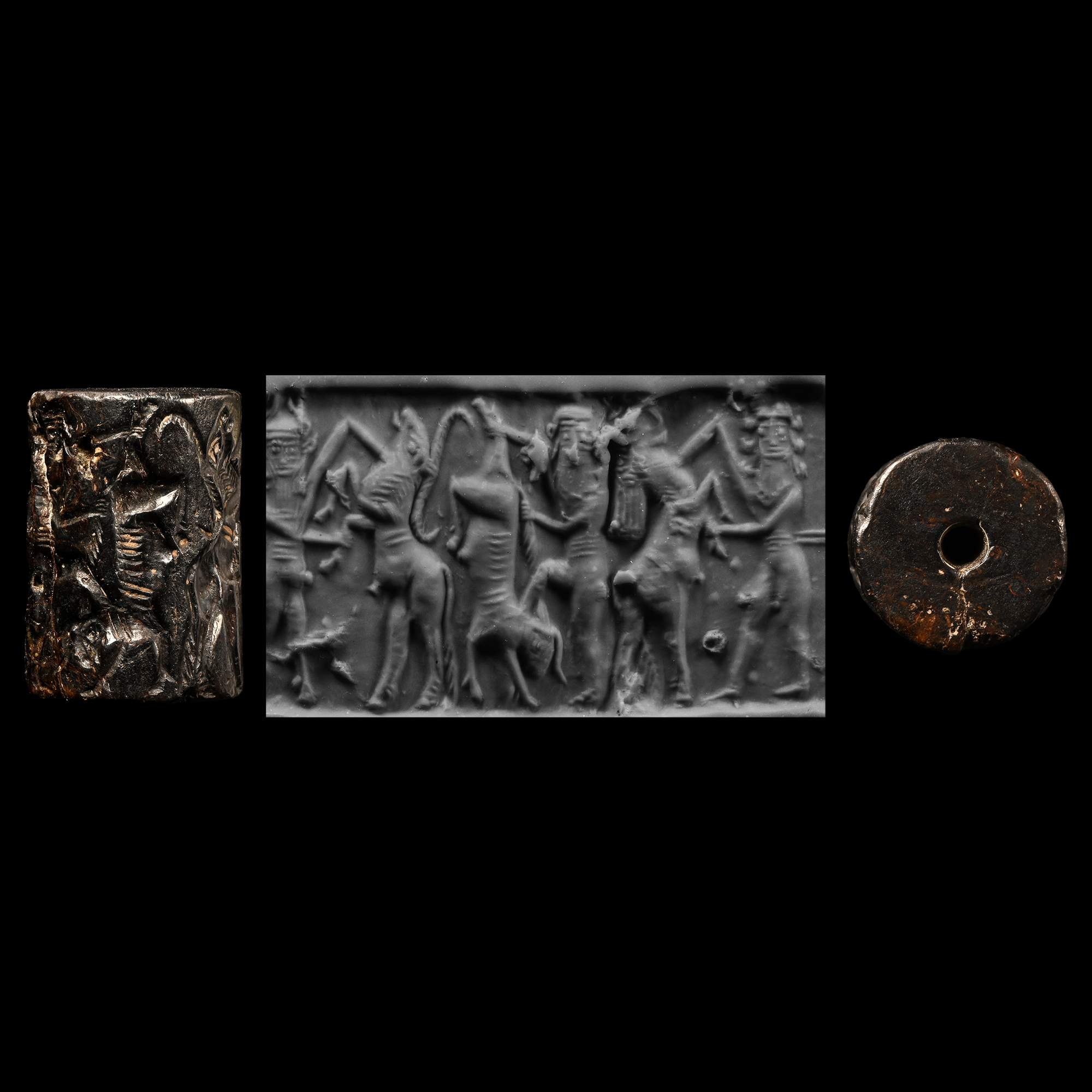 Large Akkadian Cylinder Seal with Bull-Men Contest Scenes