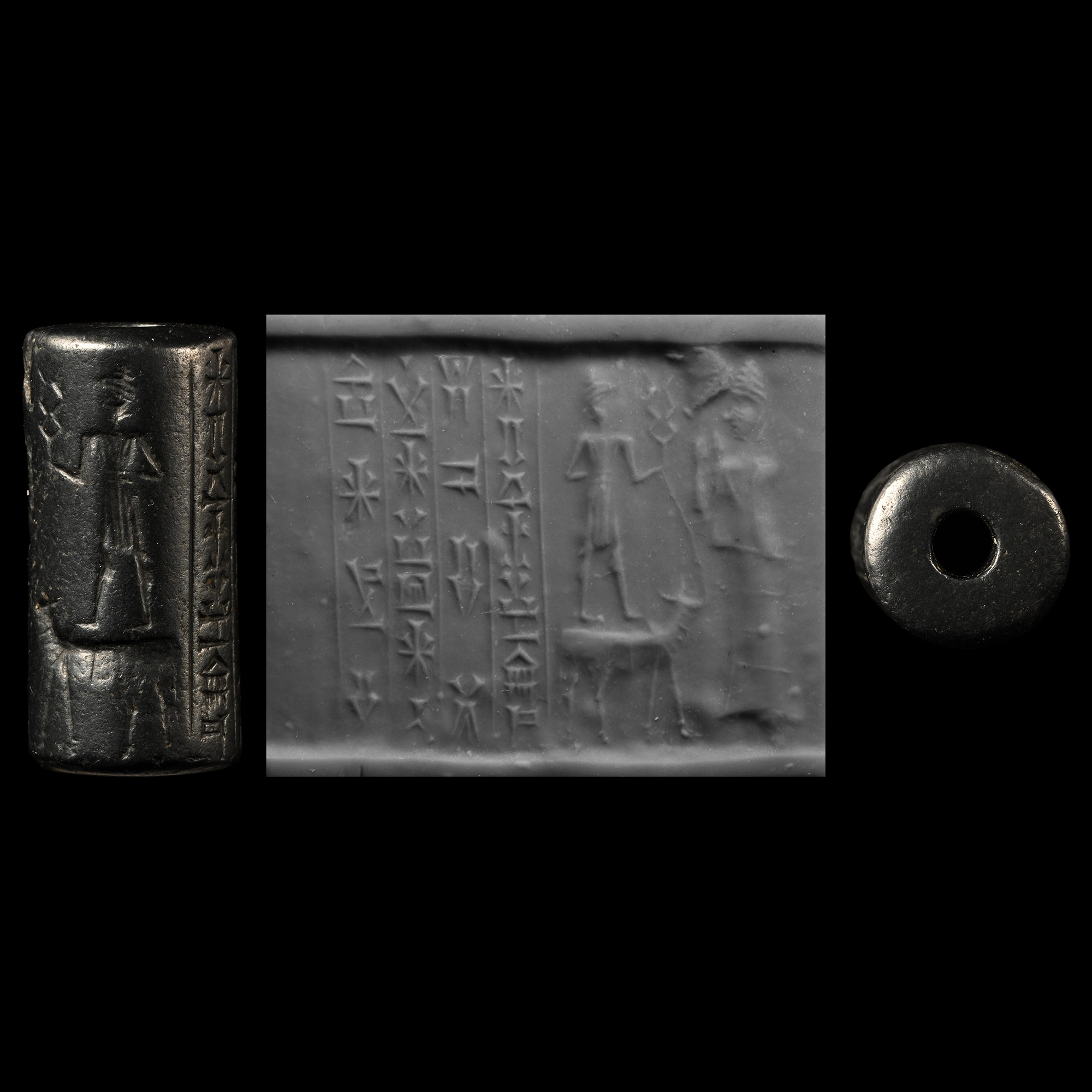Mesopotamian Cylinder Seal with Adad and Lama Goddess