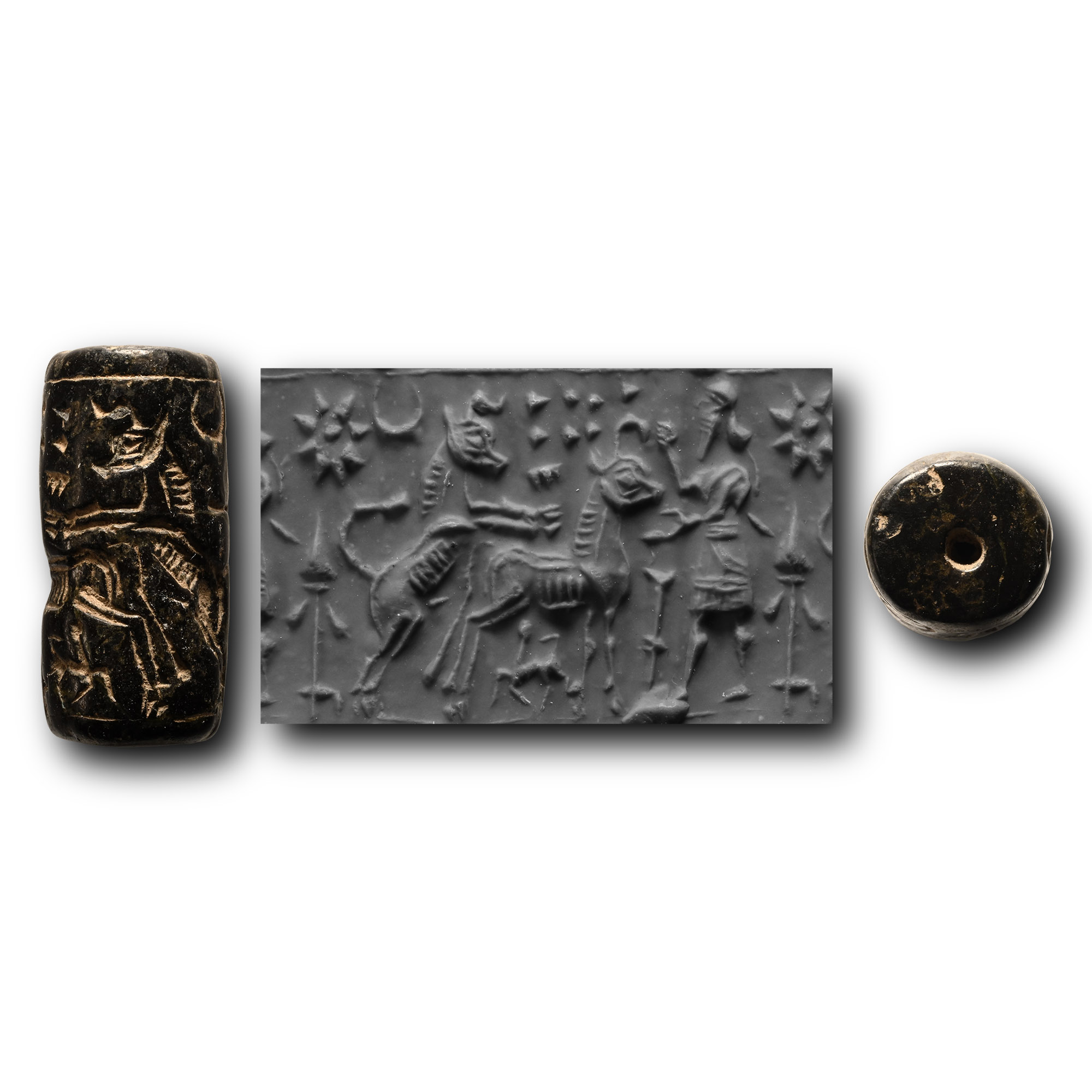 Mesopotamian Cylinder Seal with Figure and Horses