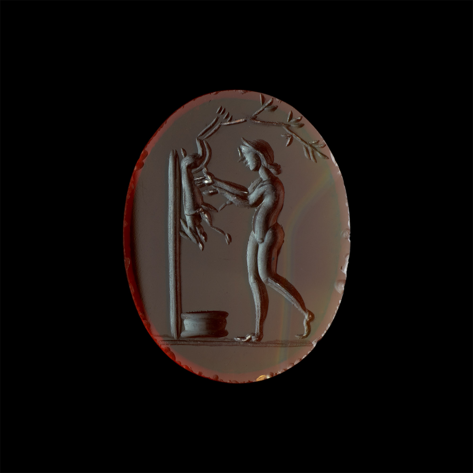 Neoclassical Carnelian Gemstone with Naked Goddess