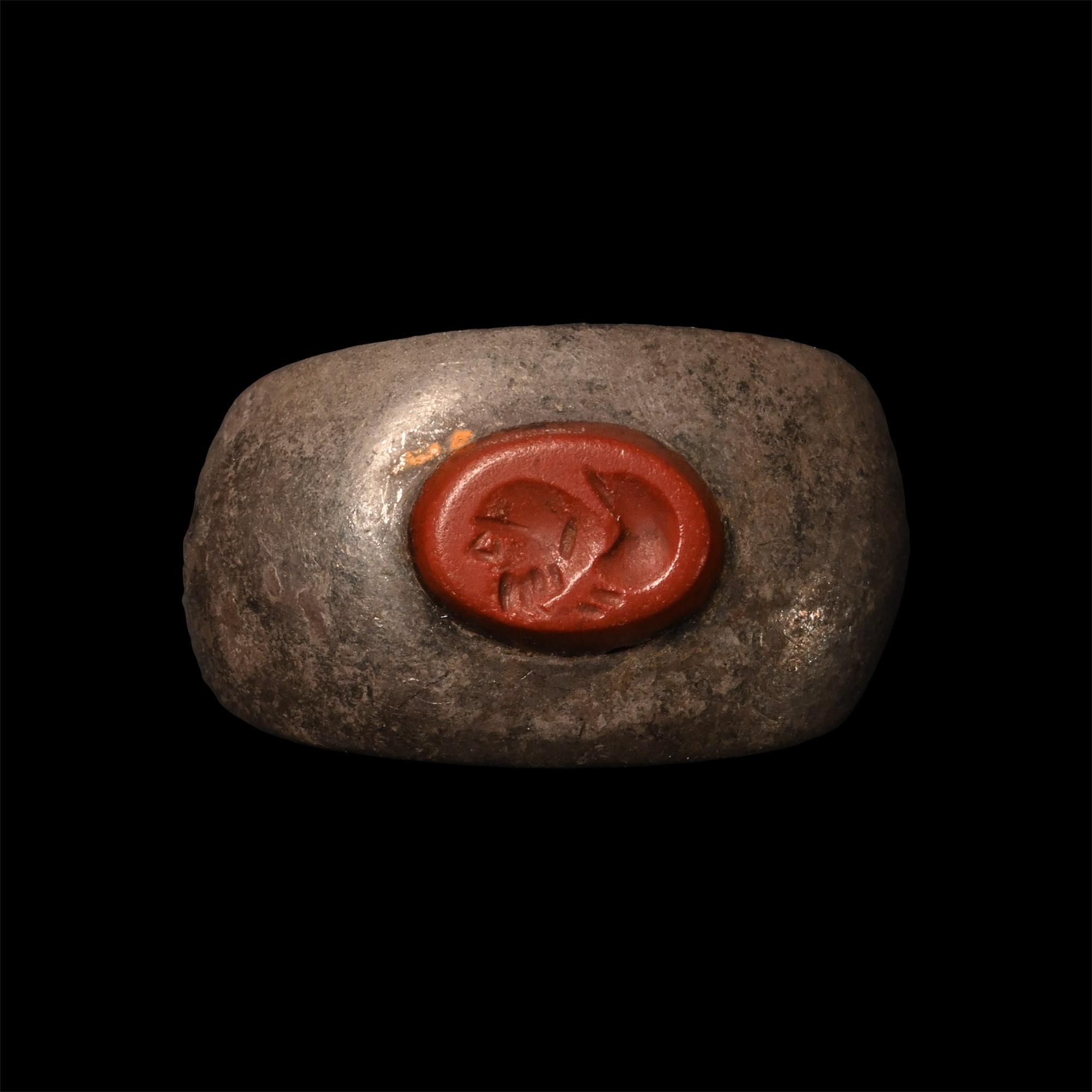 Roman Silver Ring with Silenus Head Gemstone