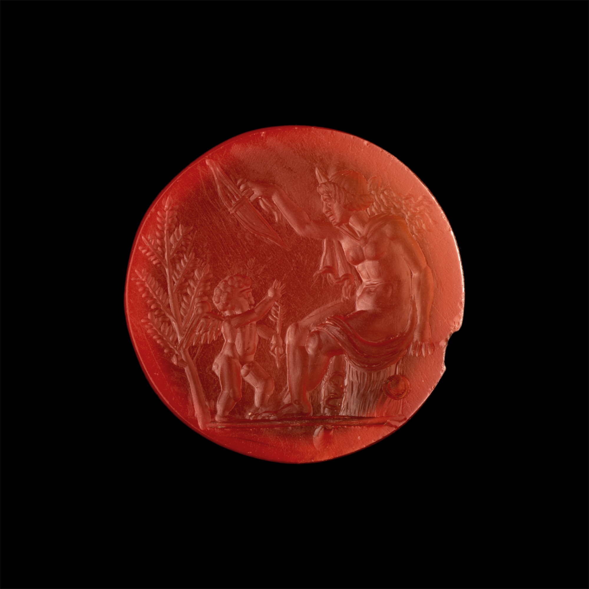 Carnelian Gemstone with Venus Playing with Cupid