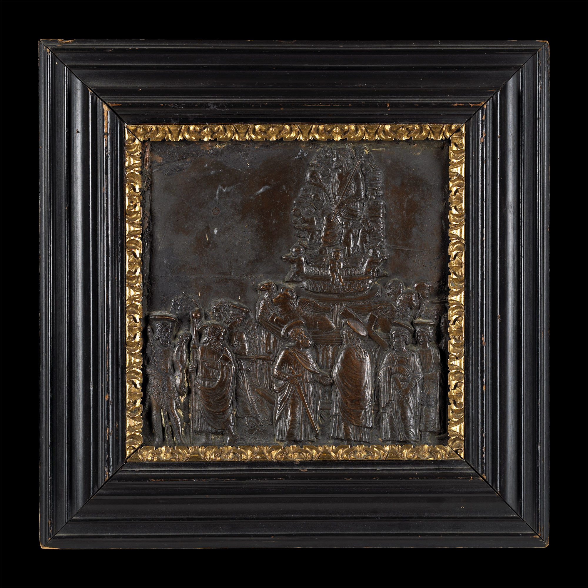 Framed Bronze Plaque with Religious Scene