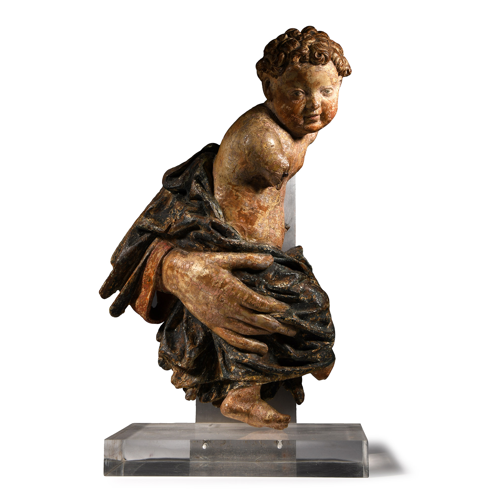 Renaissance Painted Wooden Figure of a Child