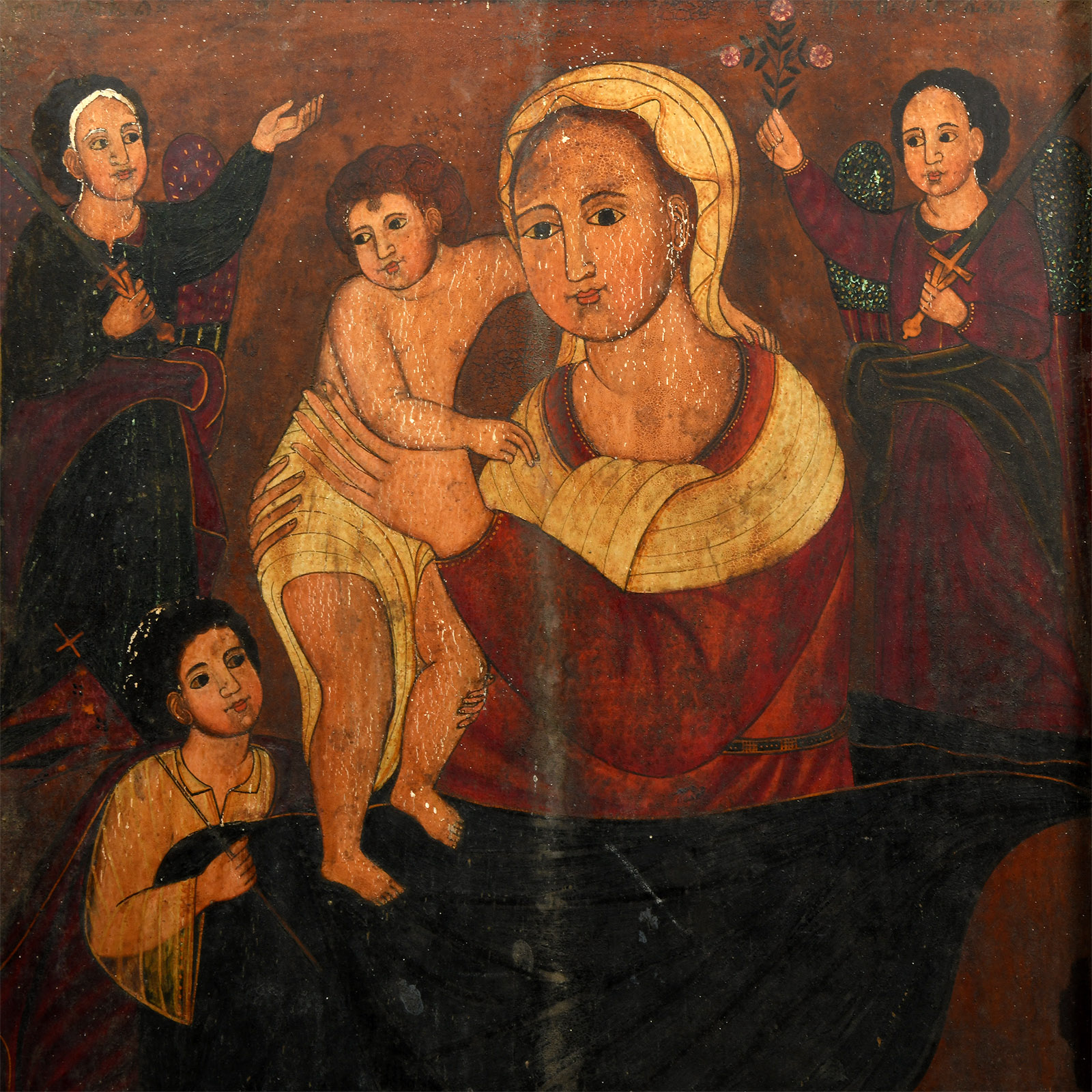 Large Ethiopian Triptych Icon with the Virgin and Child