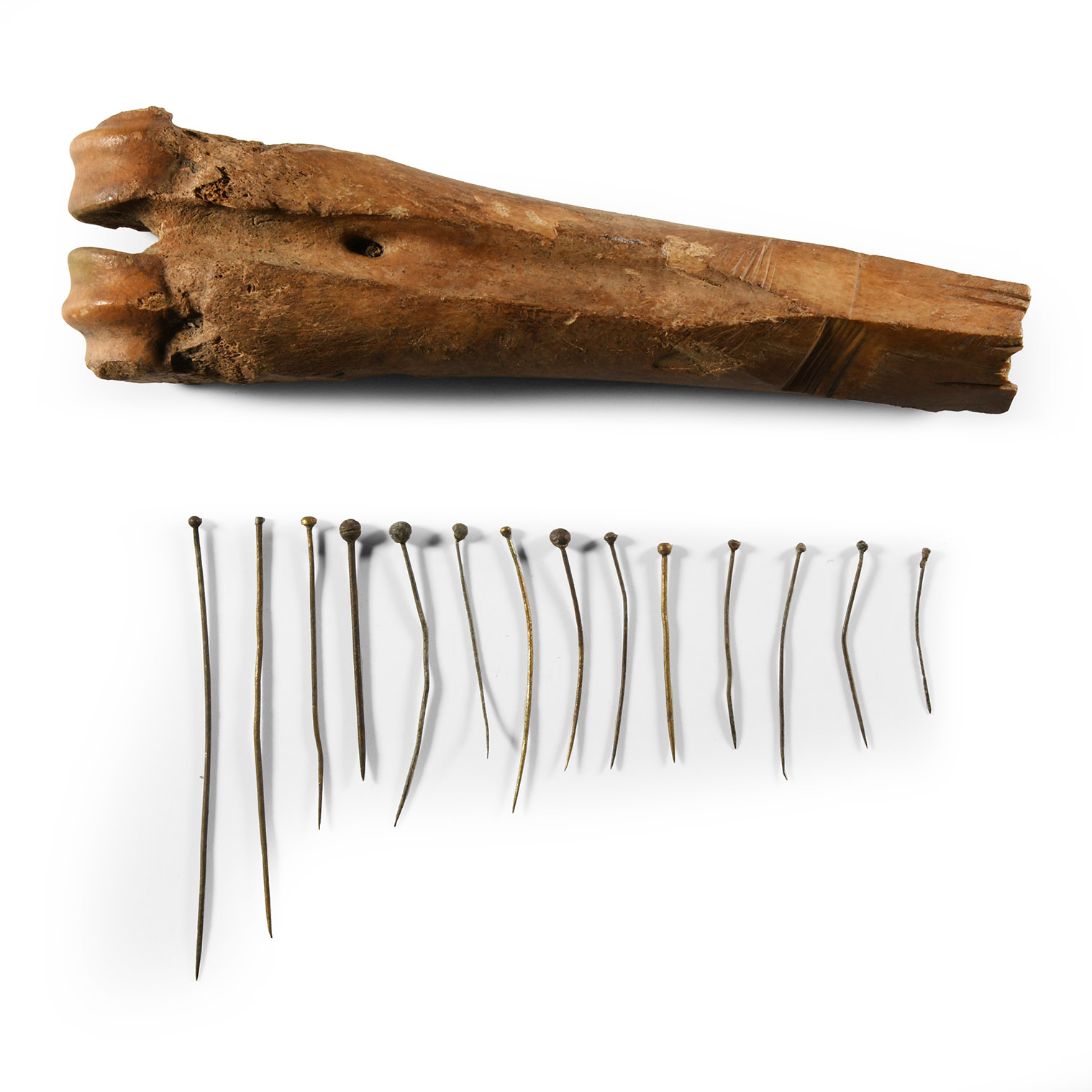Medieval 'Thames' Bone Pin Holder Instrument with Pins