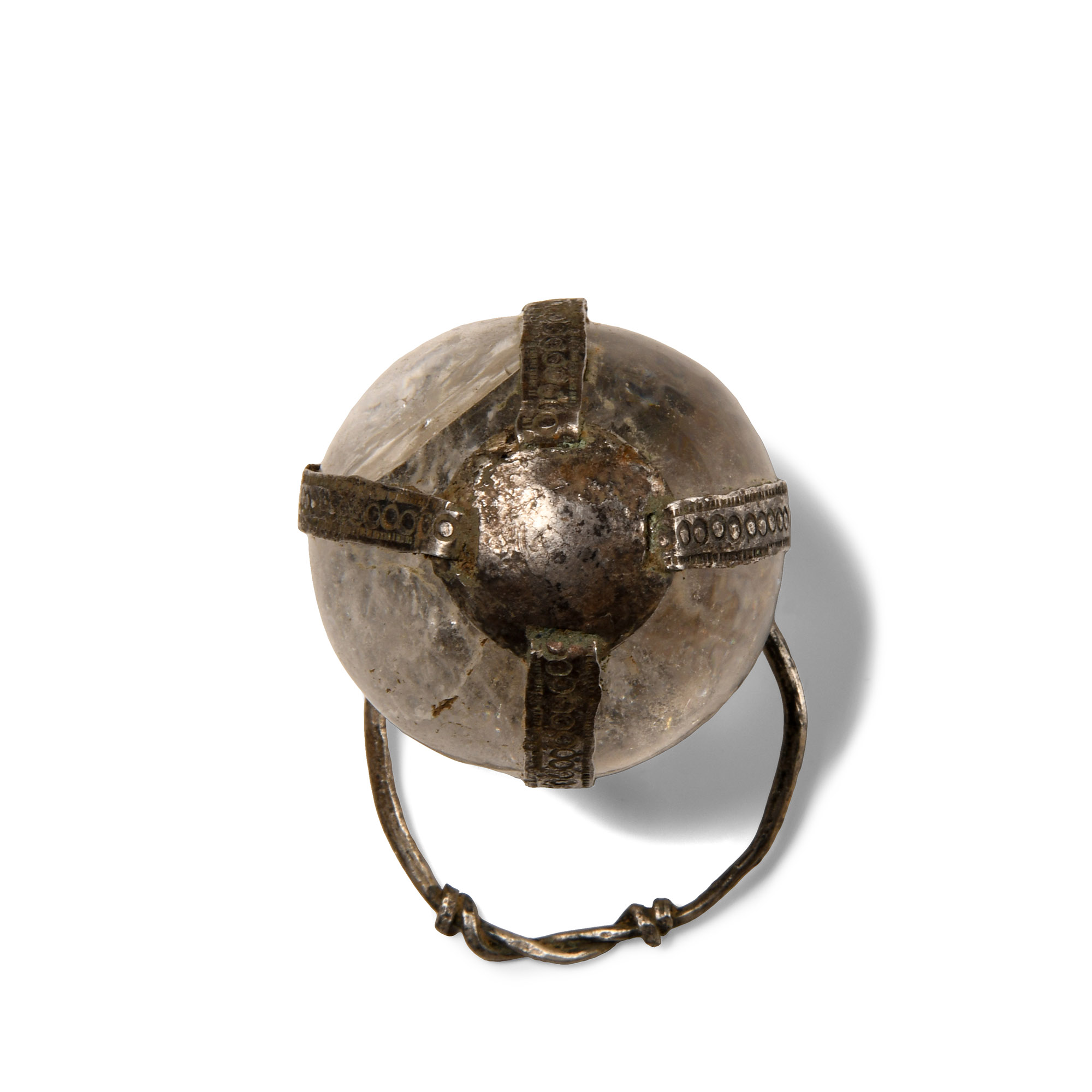 Large Saxon Period Silver Pendant with Rock Crystal Orb