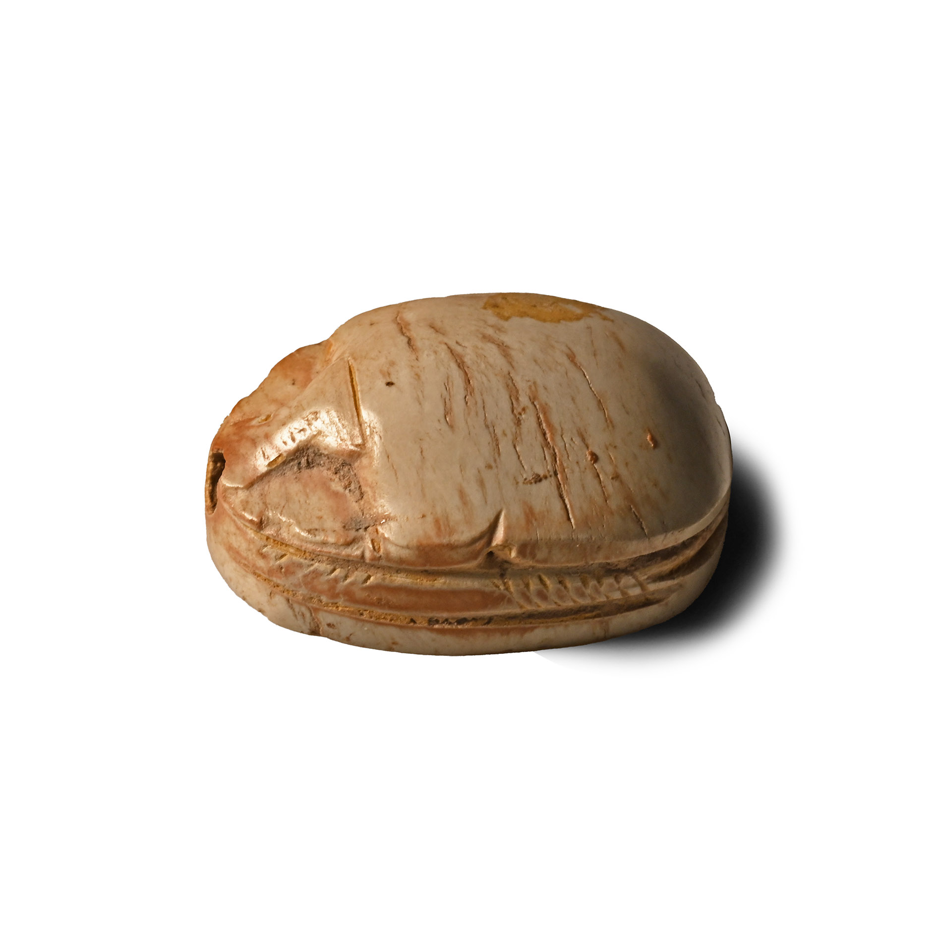 Egyptian White Stone Scarab with Uraei and Falcons