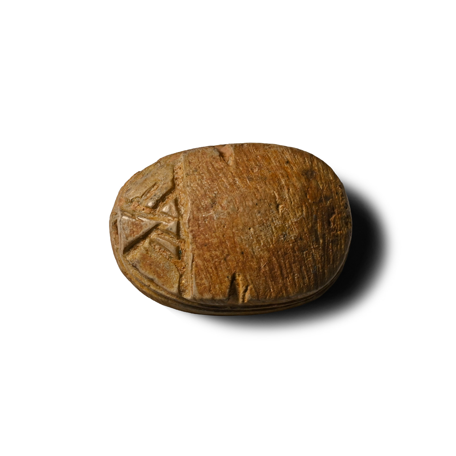 Egyptian White Stone Scarab with Falcon-headed God