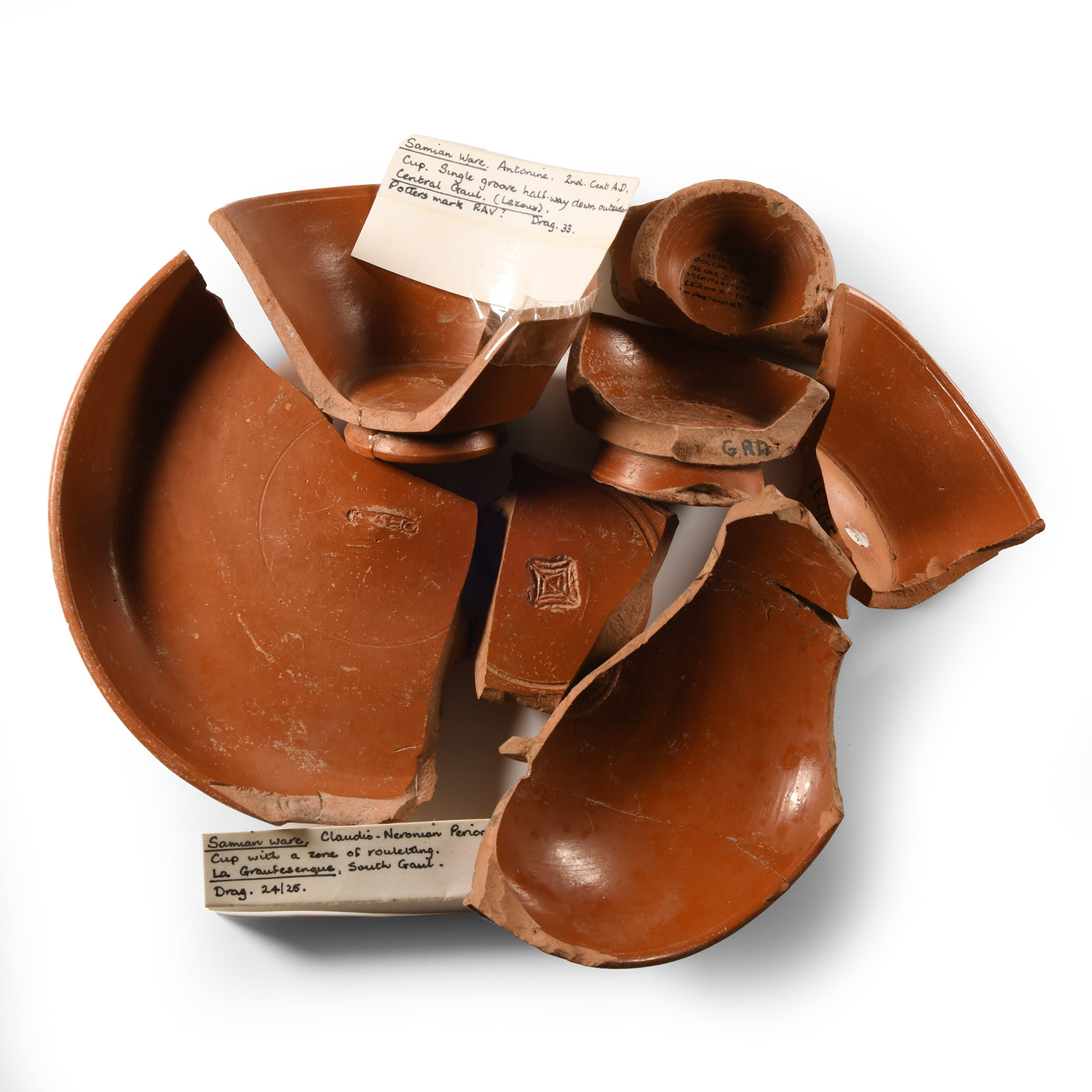 Romano-Gaulish Samian Ware Sherd Group with Makers' Stamps