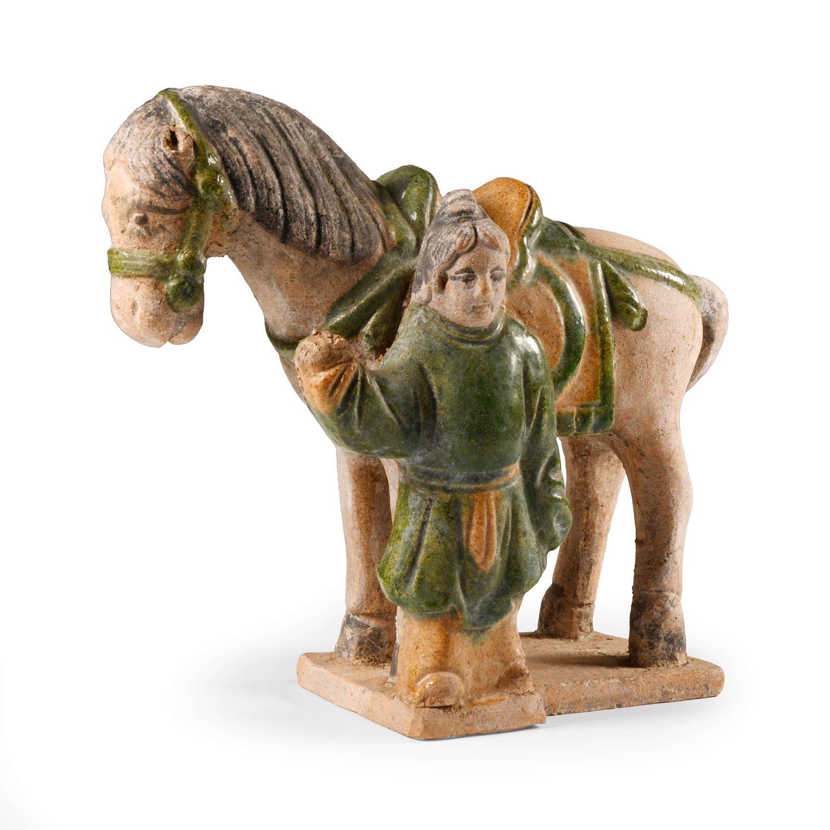 Chinese Ming Glazed Terracotta Horse and Attendant