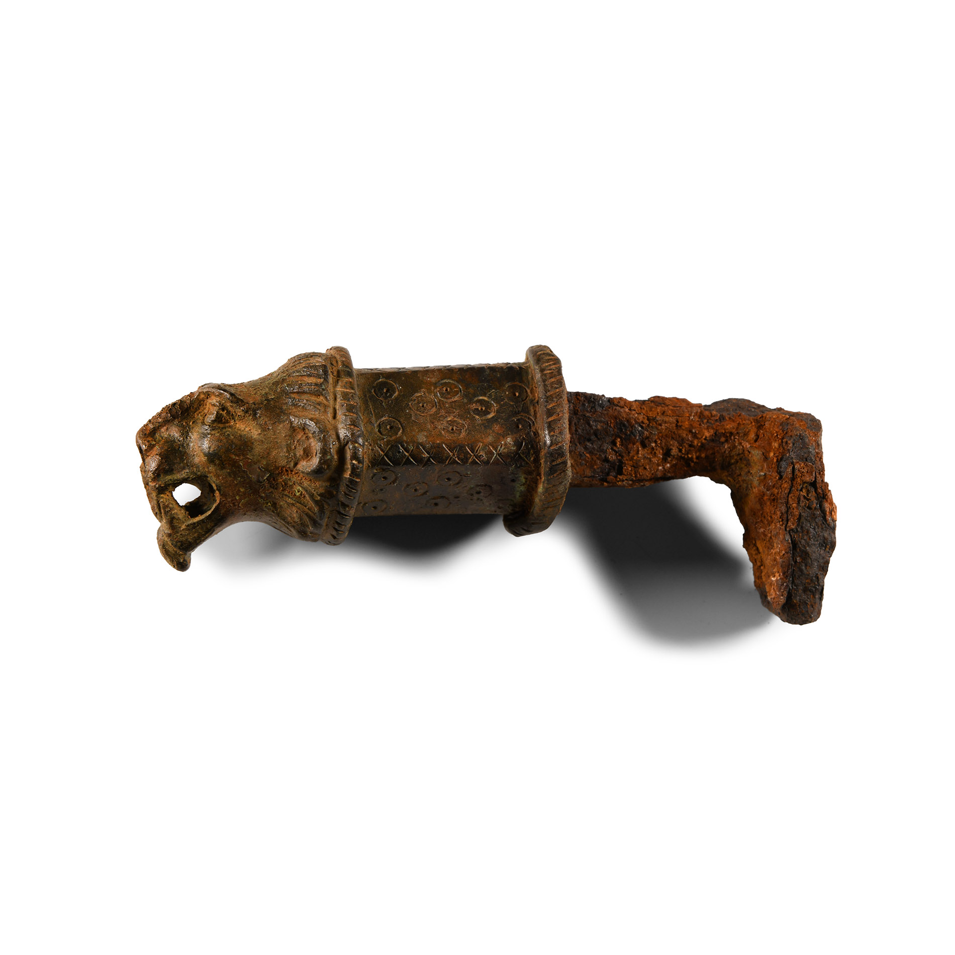 Large Roman Bronze Lion-Headed Iron Key