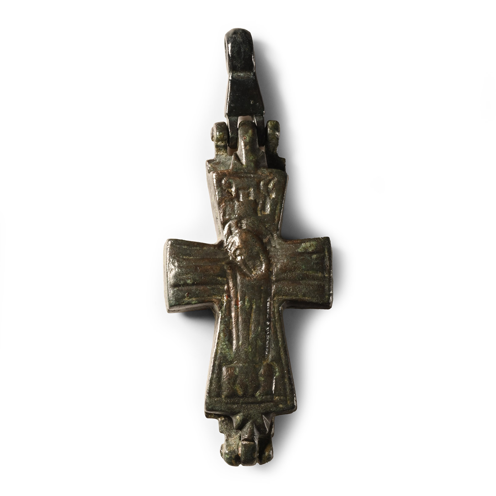 Byzantine Bronze Reliquary Cross Pendant