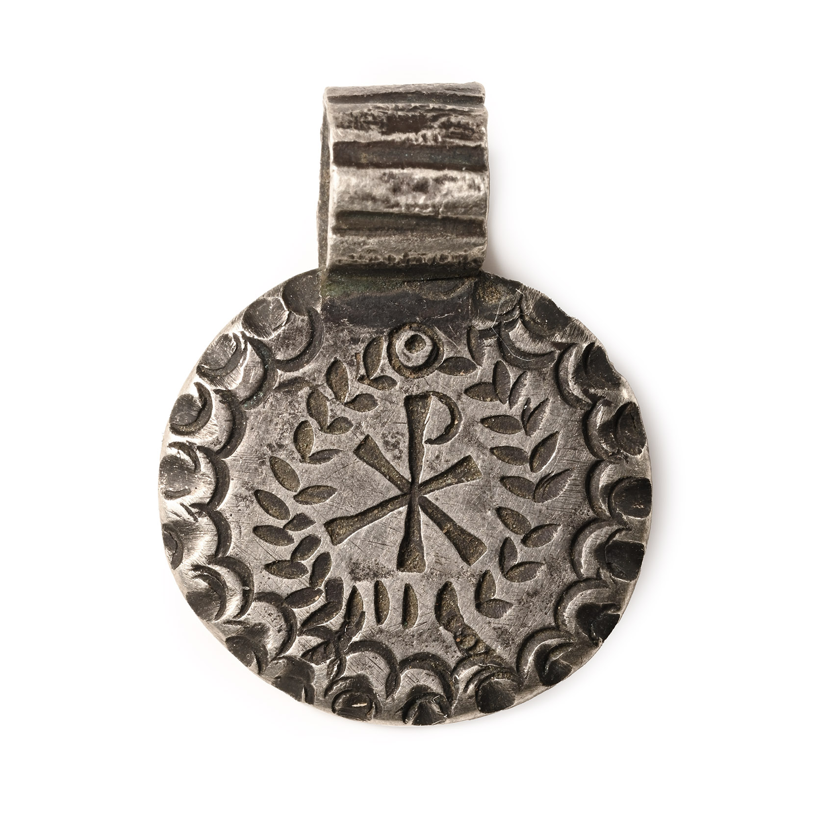 Post Medieval Silver Pendant with Chi Rho in Wreath
