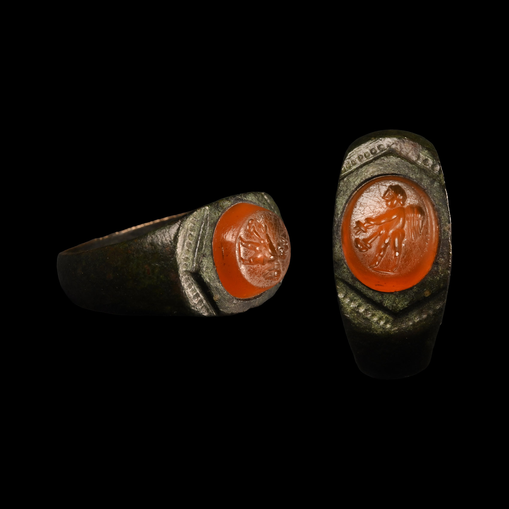 Roman Bronze Ring with Eros Gemstone