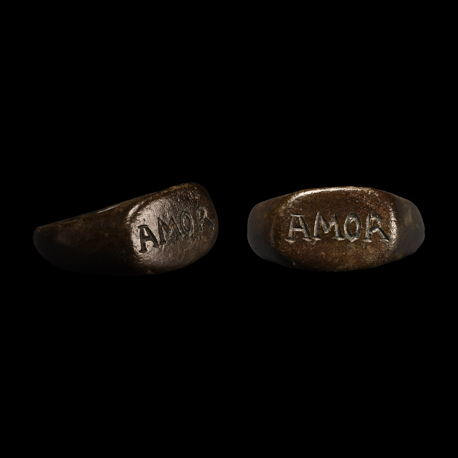 Roman Bronze Signet Ring with AMOR