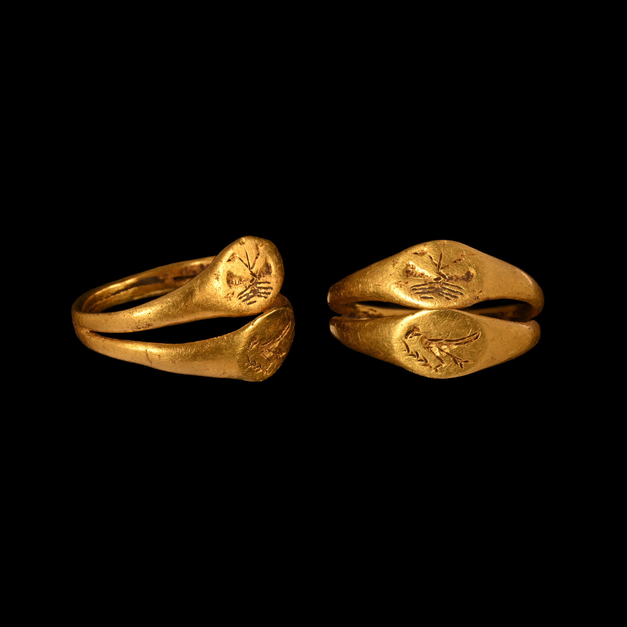 Roman Gold Marriage Ring with Clasped Hands and Eagle