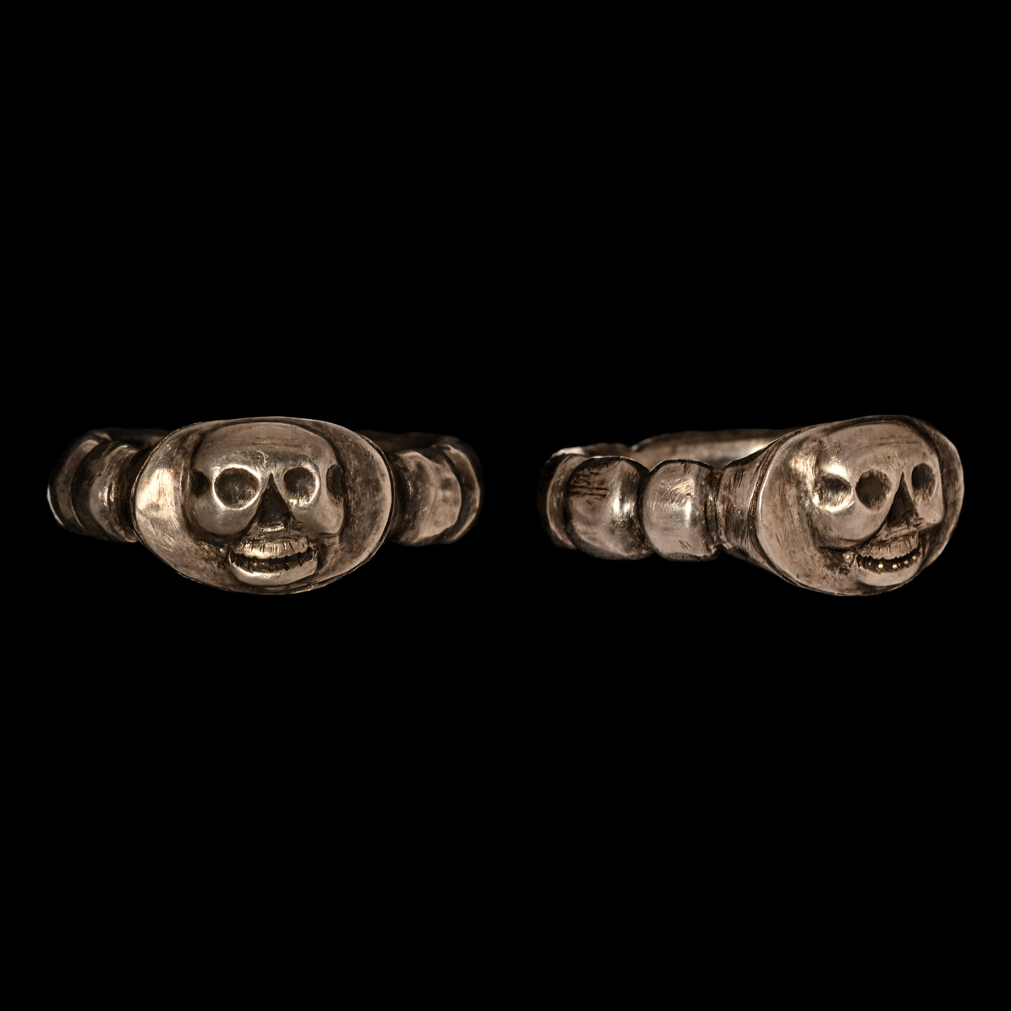 Georgian Silver Memento Mori Skull Ring with Monogram