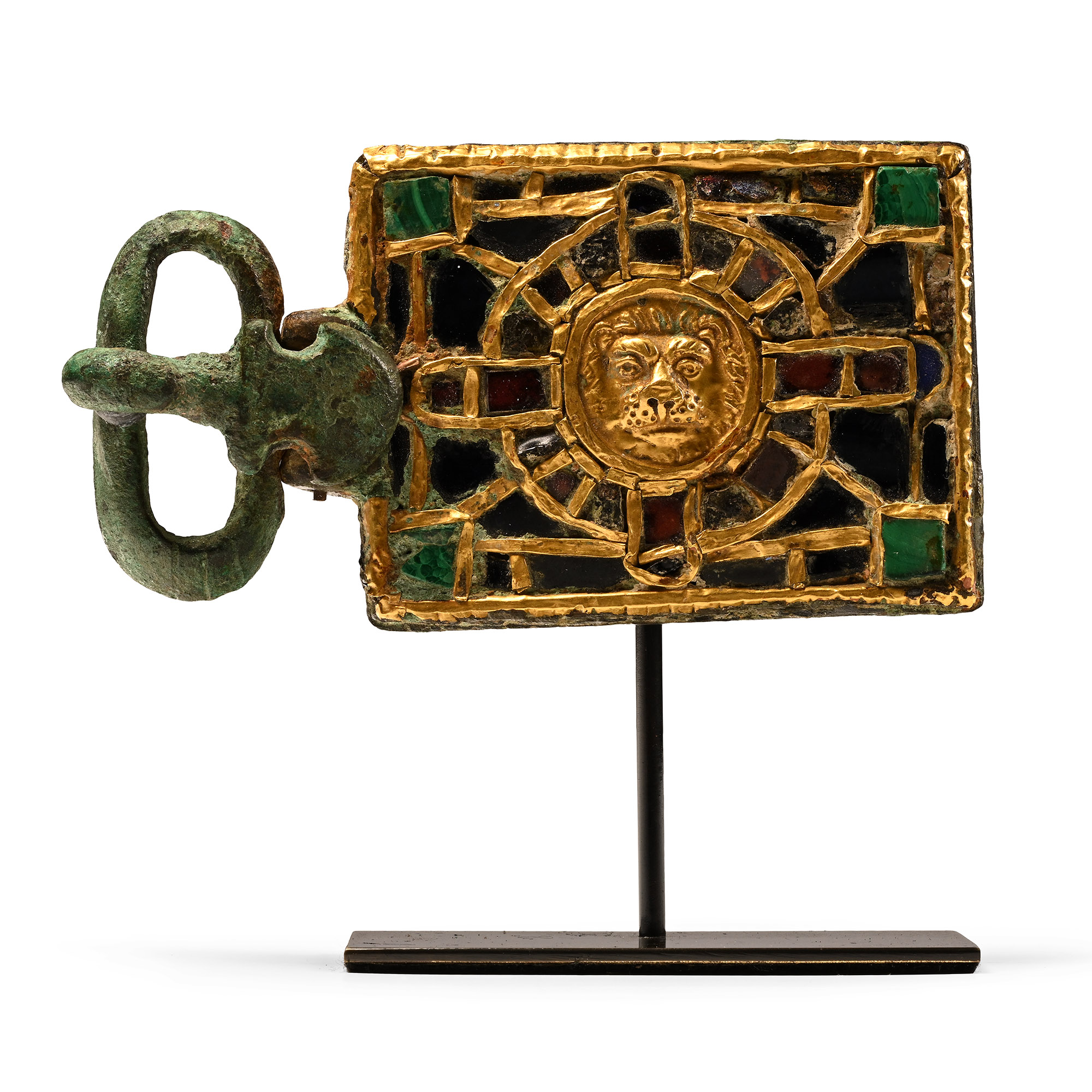 Visigothic Bronze Belt Buckle with Gold and Garnet Inlays