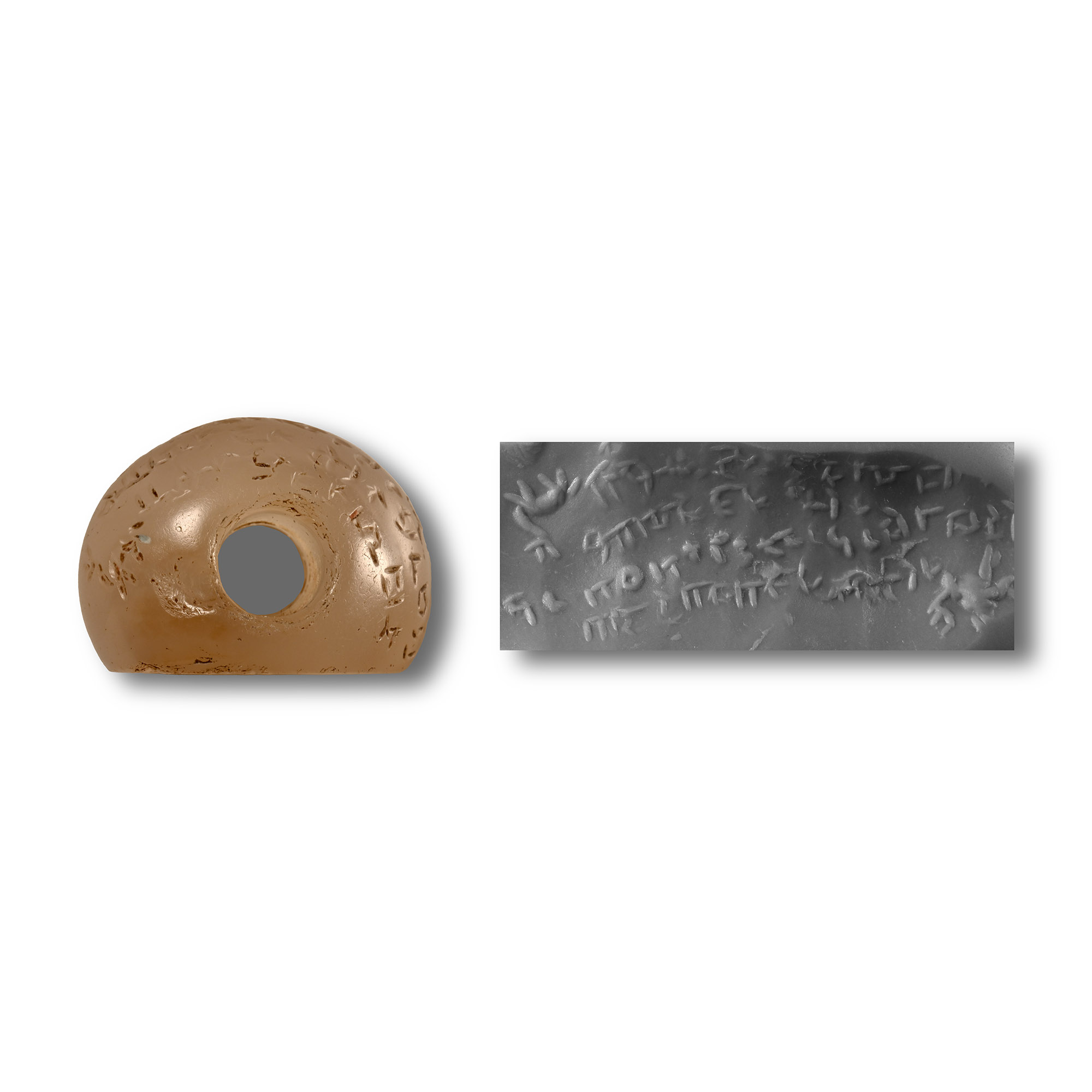 Sassanian Chalcedony Magic Seal with Three Figures and Inscription