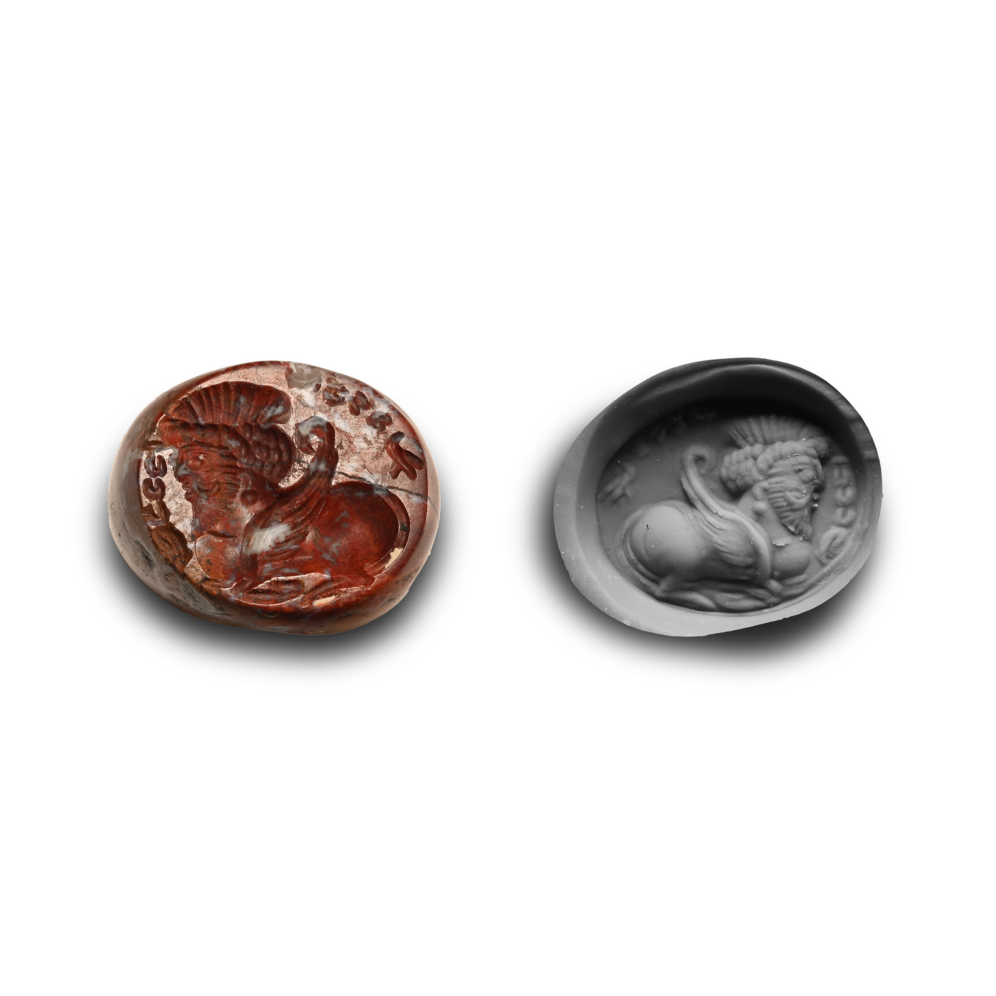 Sassanian Red Jasper Stamp Seal with Human-Headed Bull