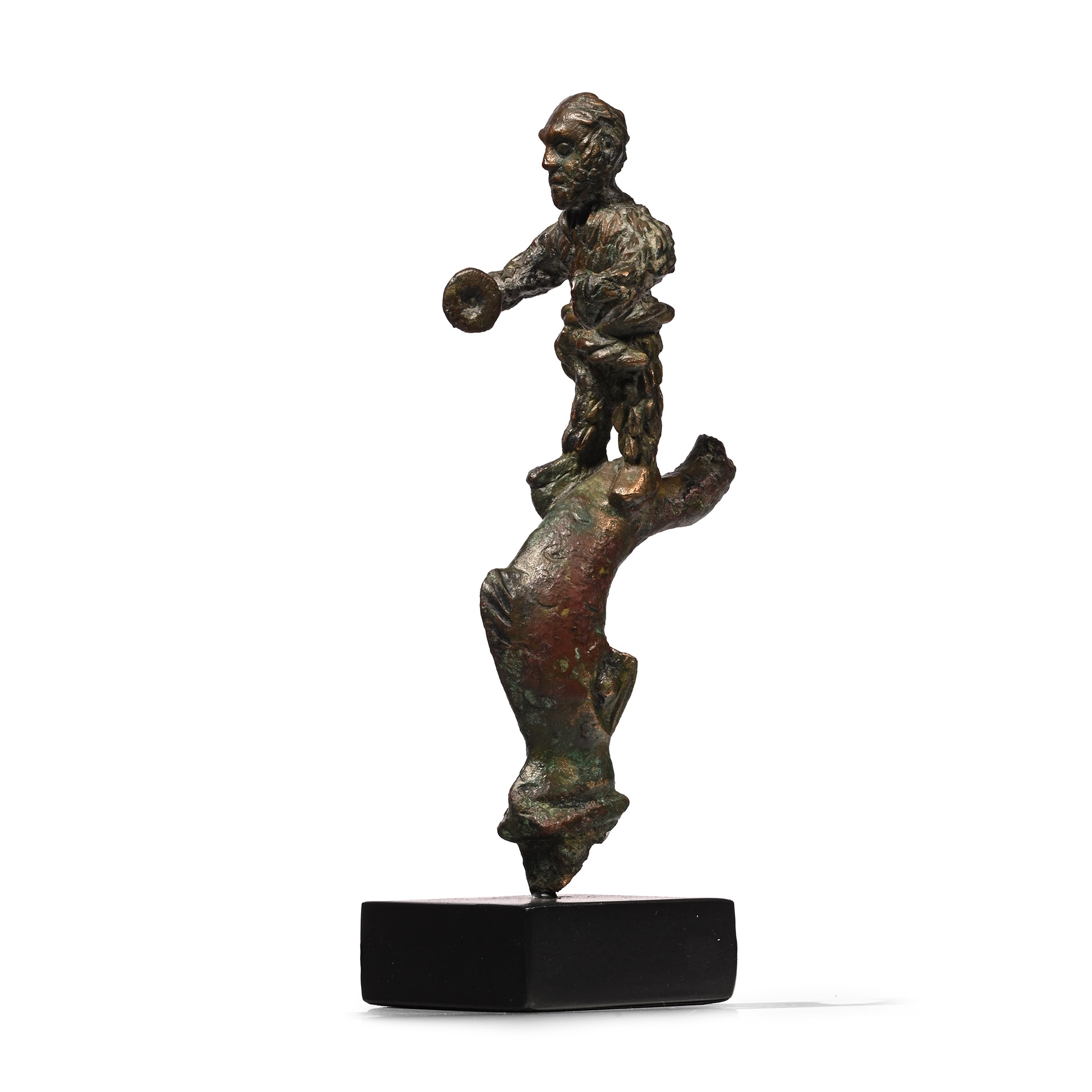 Roman Bronze Grotesque Silenus on Dolphin Handle