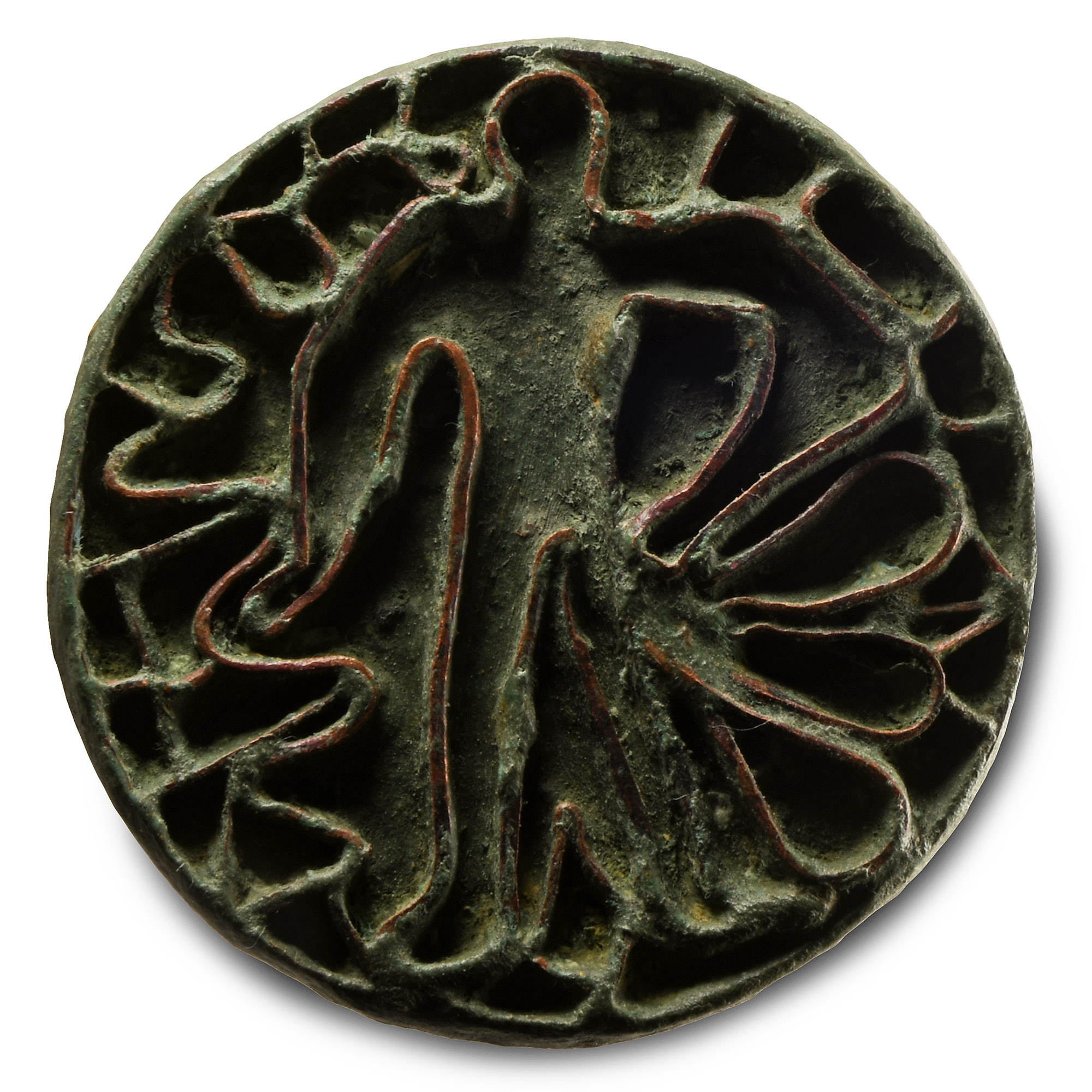 Large Bactrian Copper Stamp Seal with Standing Figure