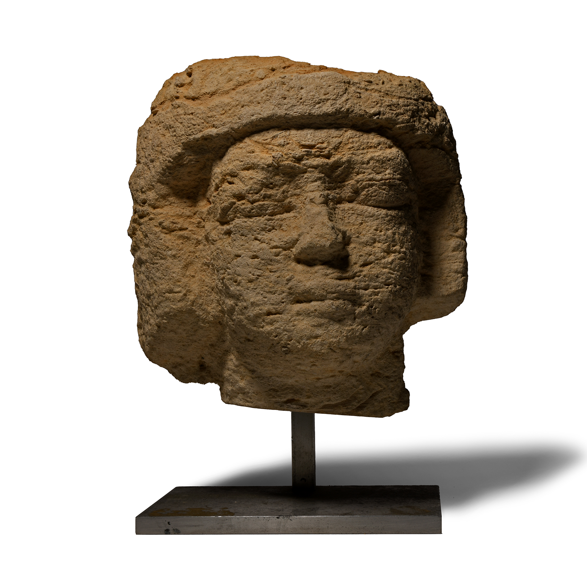 Egyptian Limestone Male Head Fragment
