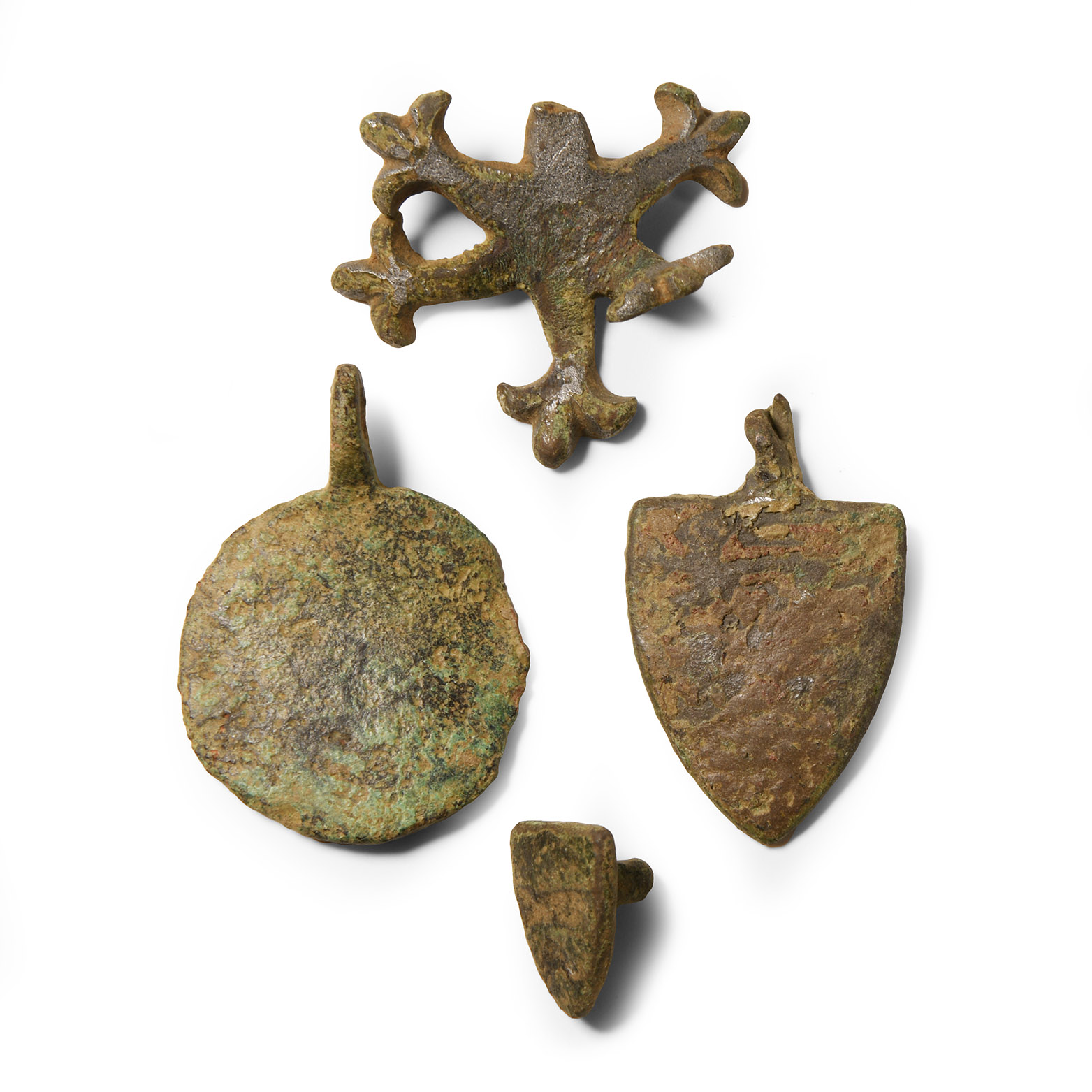 Medieval Knight's Bronze Heraldic Horse Harness Pendant and Stud Group