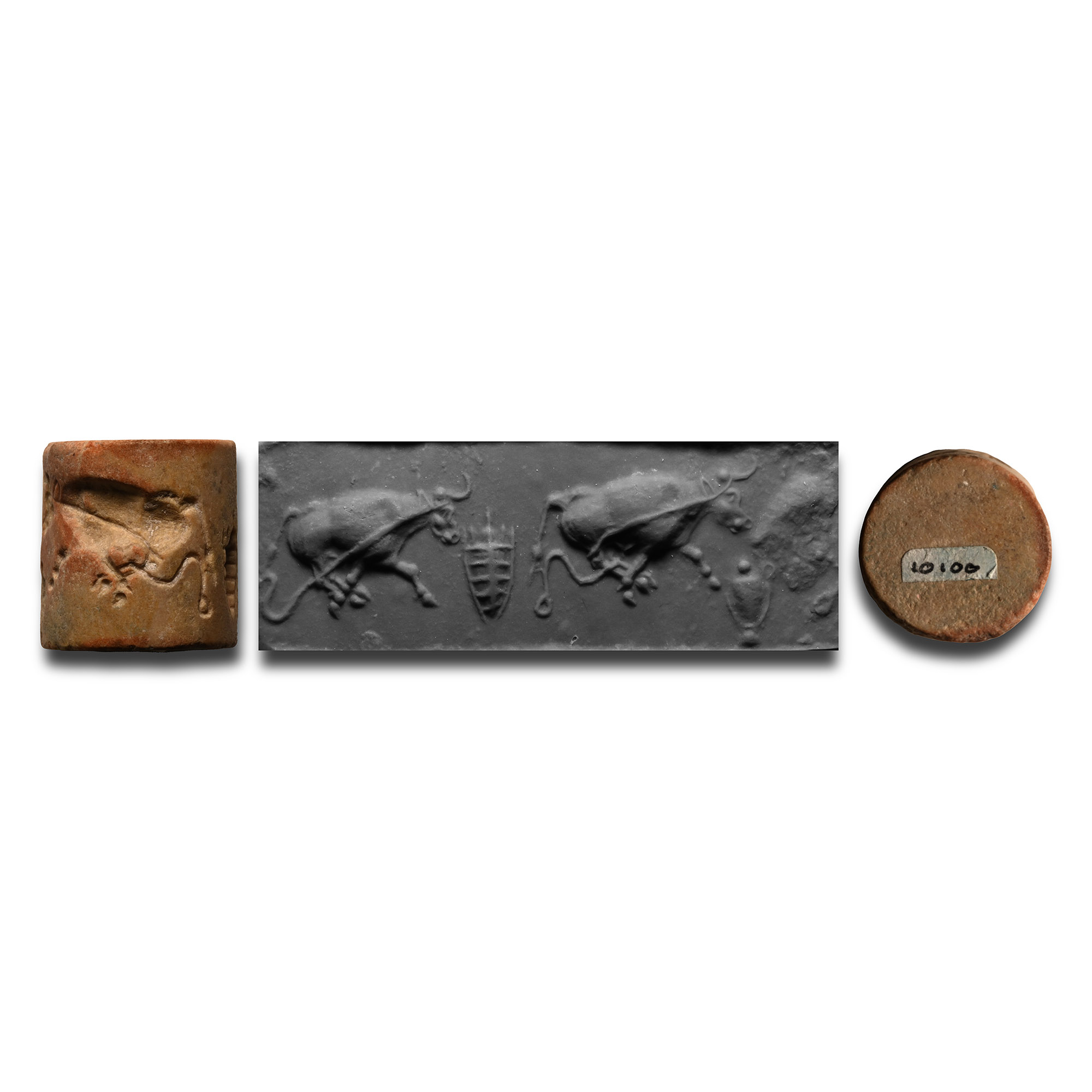 Western Asiatic Stone Cylinder Seal with Advancing Bulls