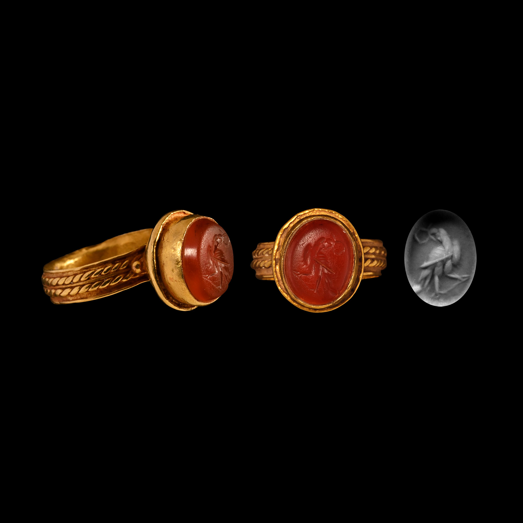 Roman Gold Ring with Imperial Eagle Holding Victory Wreath
