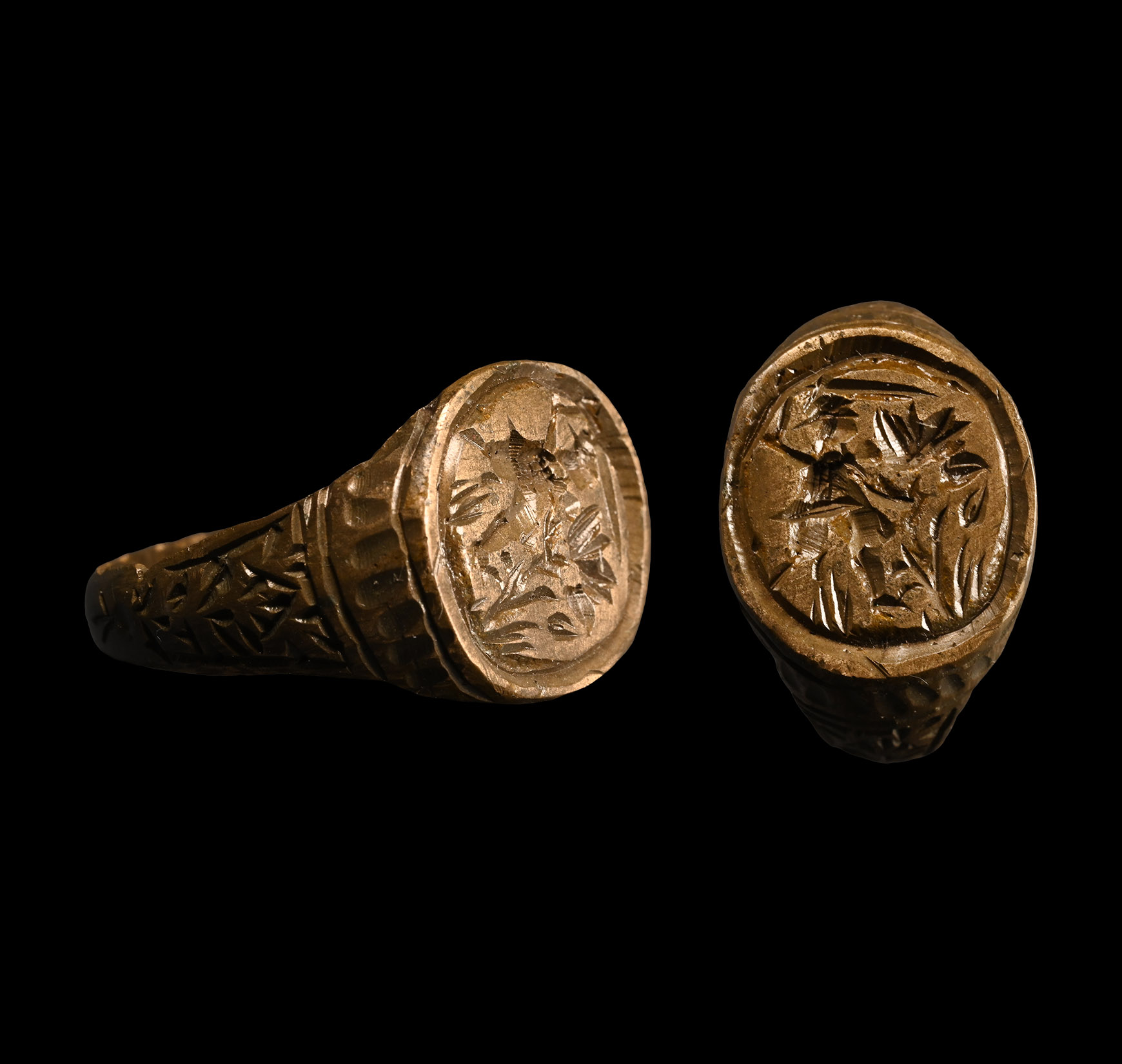 Tudor Period Bronze Ring with Marching Figure
