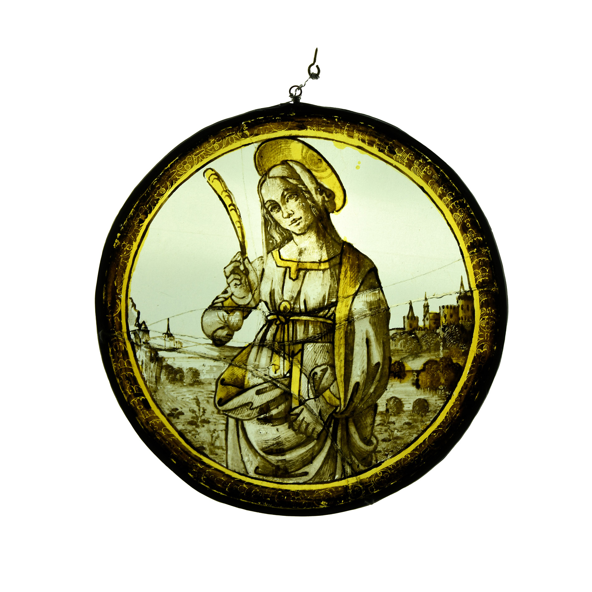 Renaissance Stained Glass Roundel with a Female Martyr Saint