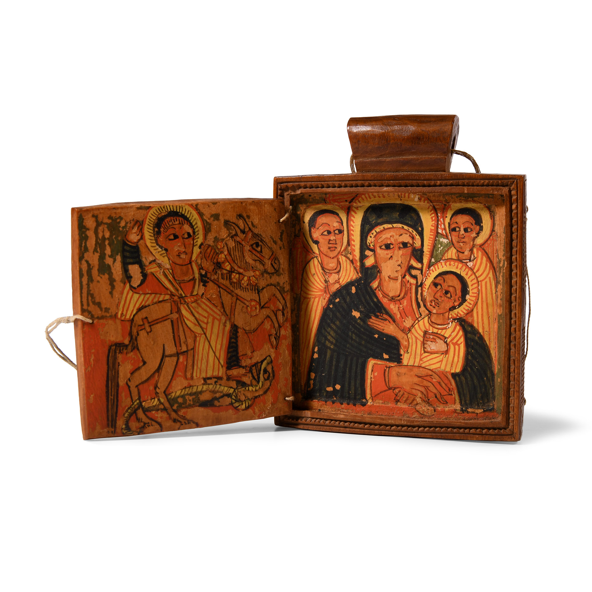 Ethiopian Wooden Icon with Paintings of Saints