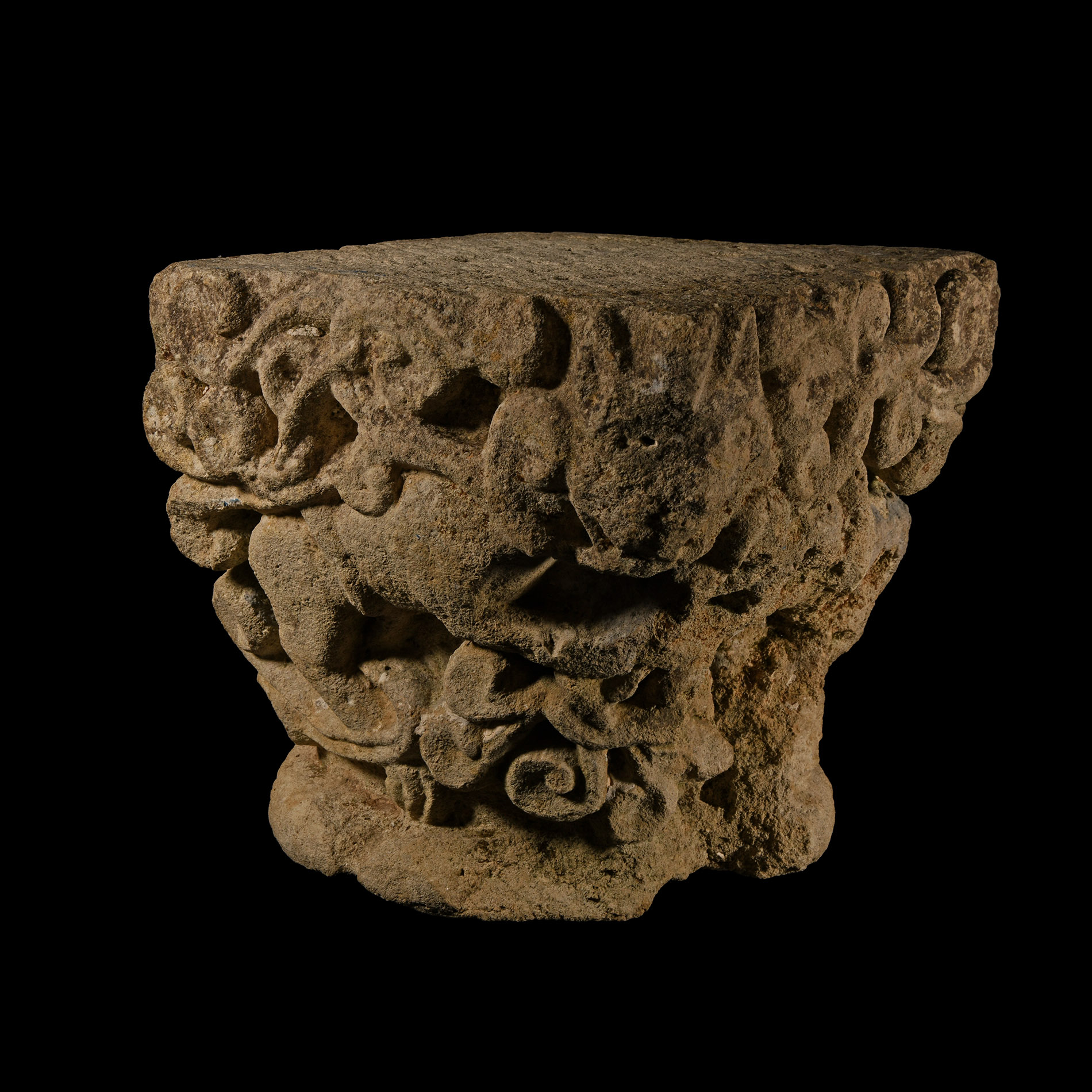 Medieval Limestone Capital with Felines