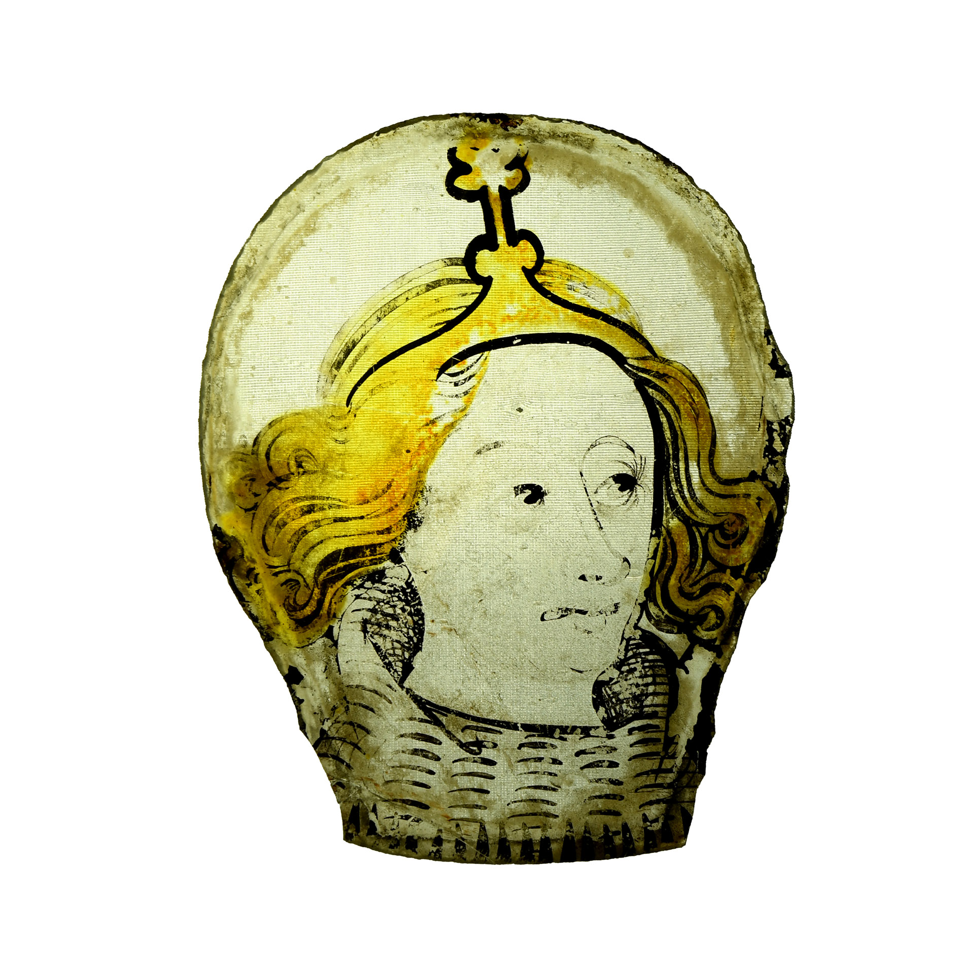 Medieval Stained Glass Panel with Head of St Michael