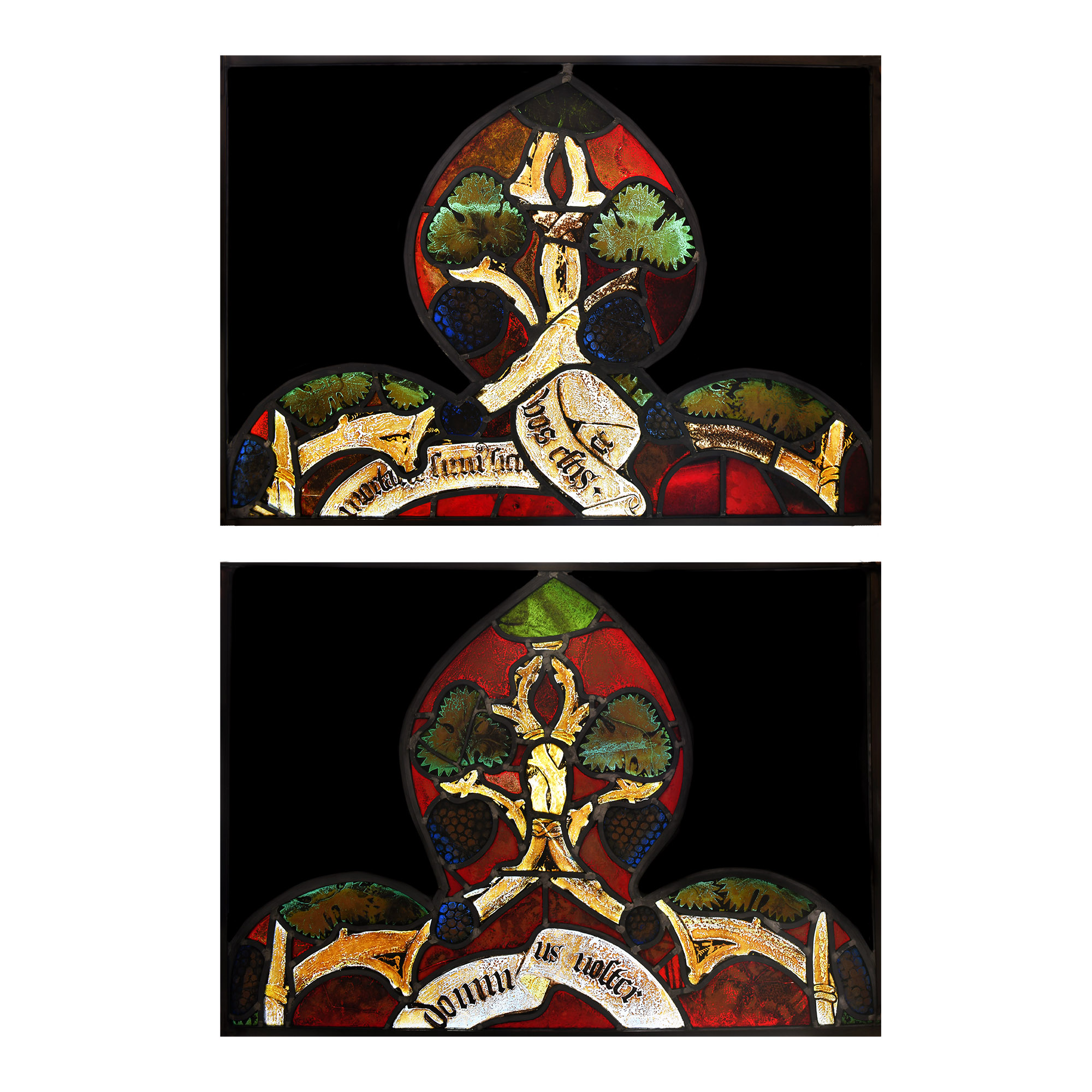 Renaissance Stained Glass Lancet-Arch Finial Pair