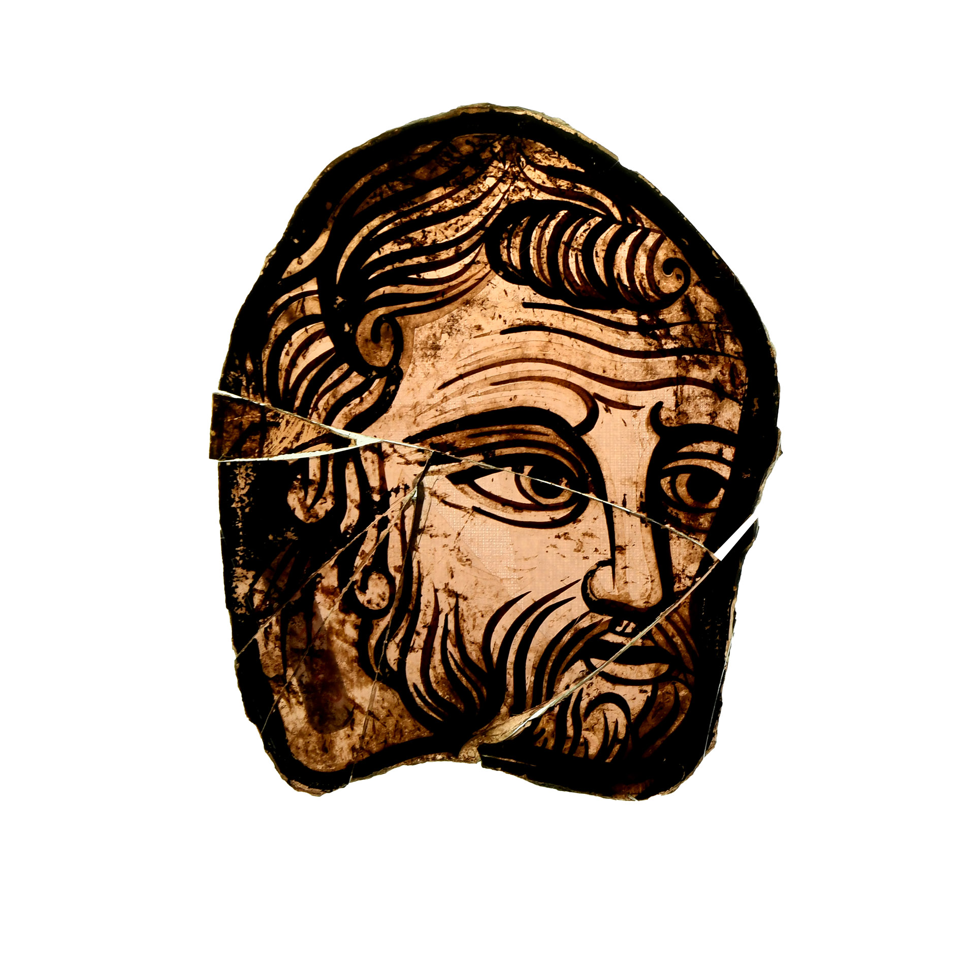 Medieval Stained Glass Panel of a Bearded Man