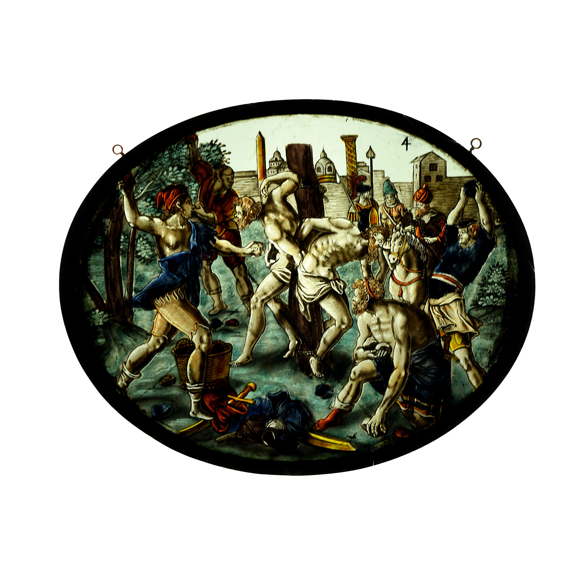 Renaissance Stained Glass Panel with The Stoning of the Elders