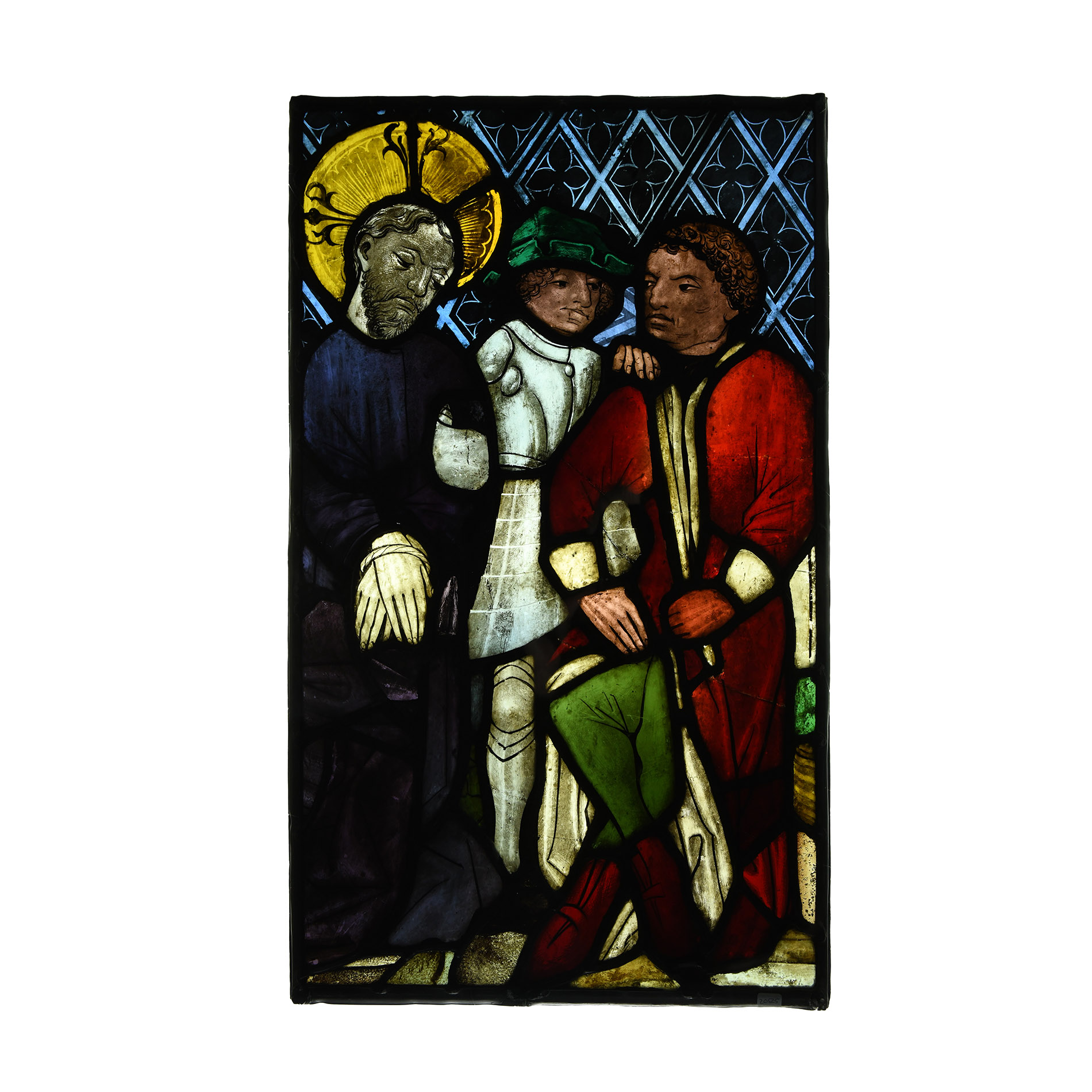 Medieval Stained Glass Panel with Christ before Pilate