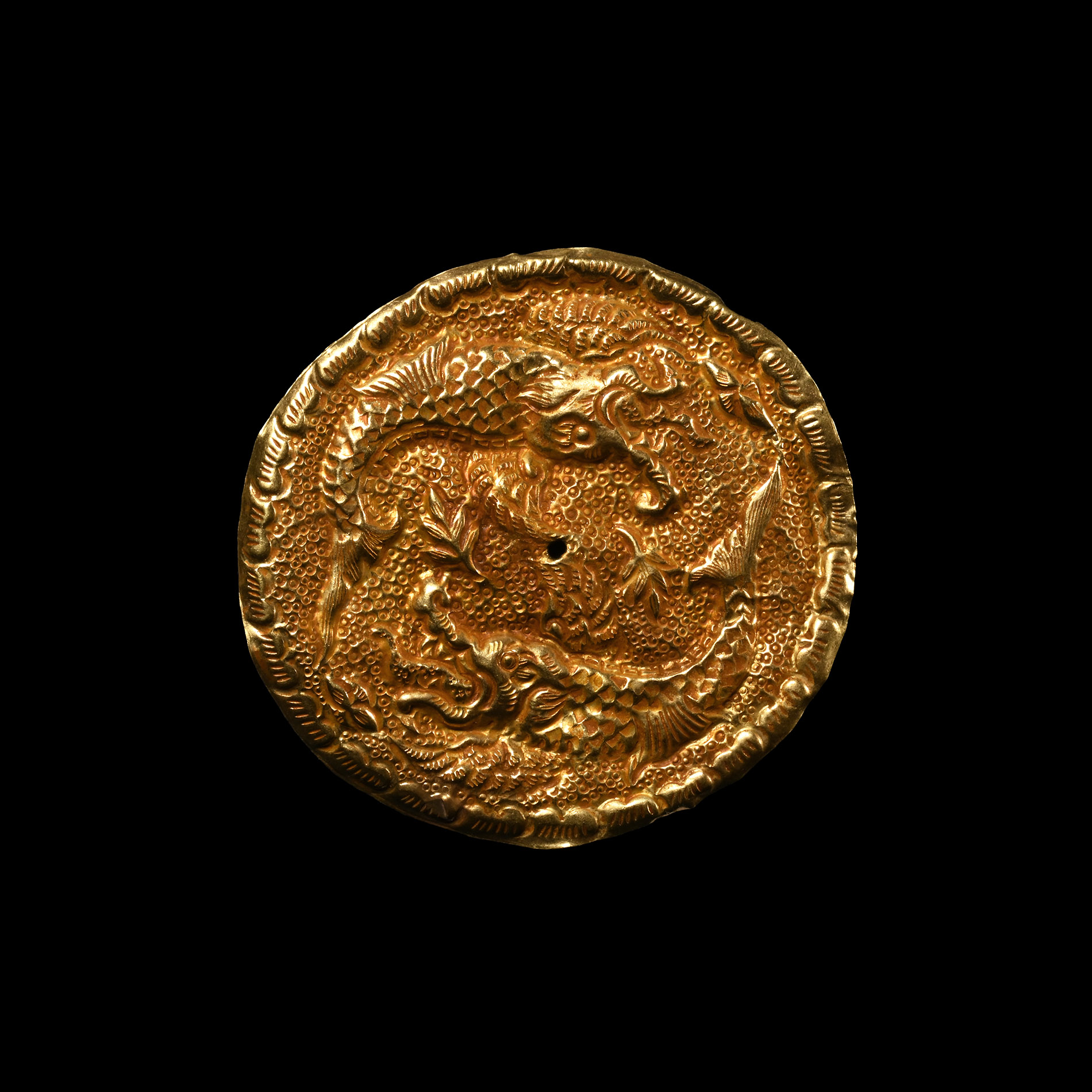 Chinese Ming Repousse Gold Disc