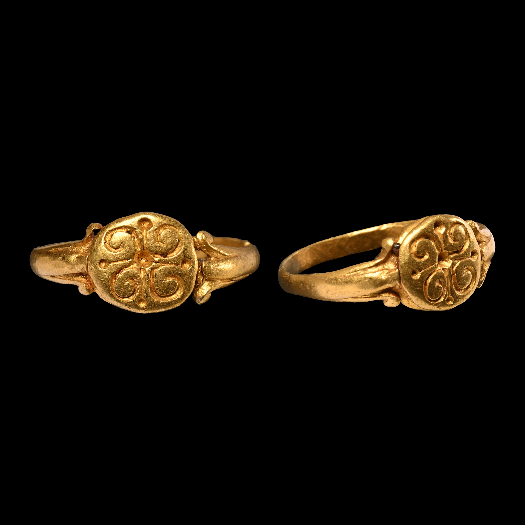 Medieval Gold Spiral Cross Ring