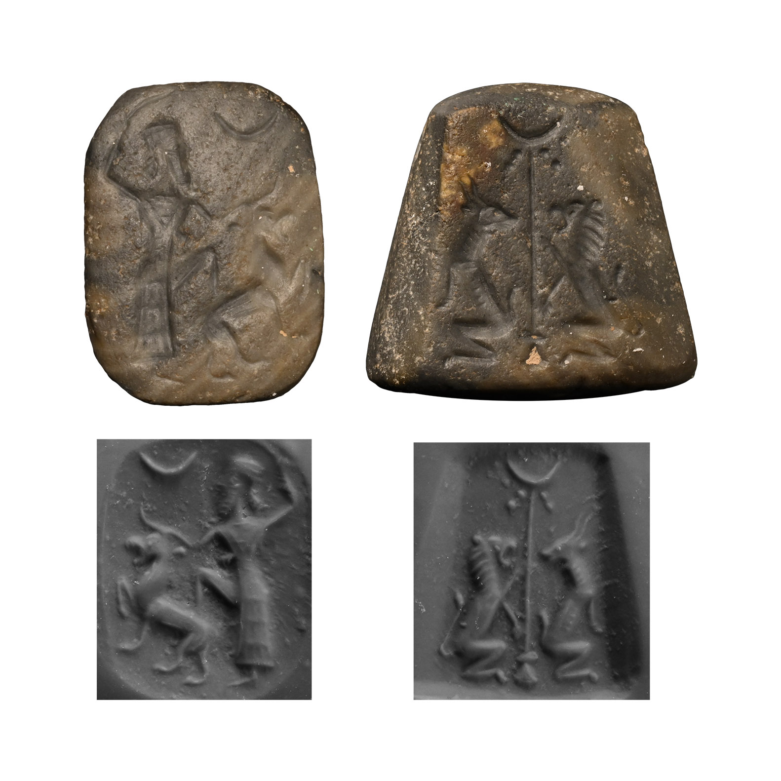 Neo-Babylonian Bifacial Stone Stamp Seal with Animals