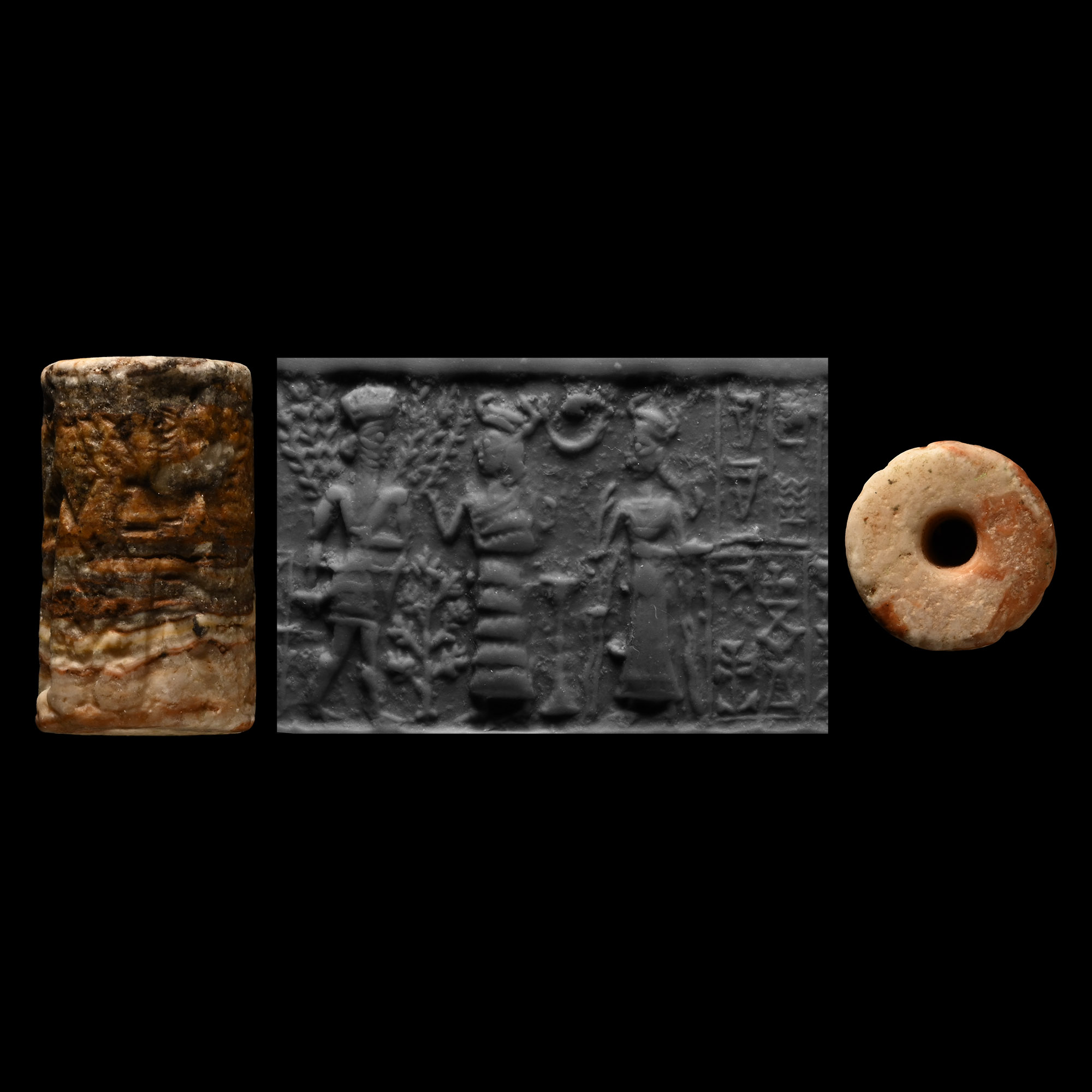 Akkadian Banded Agate Cylinder Seal with Inscription