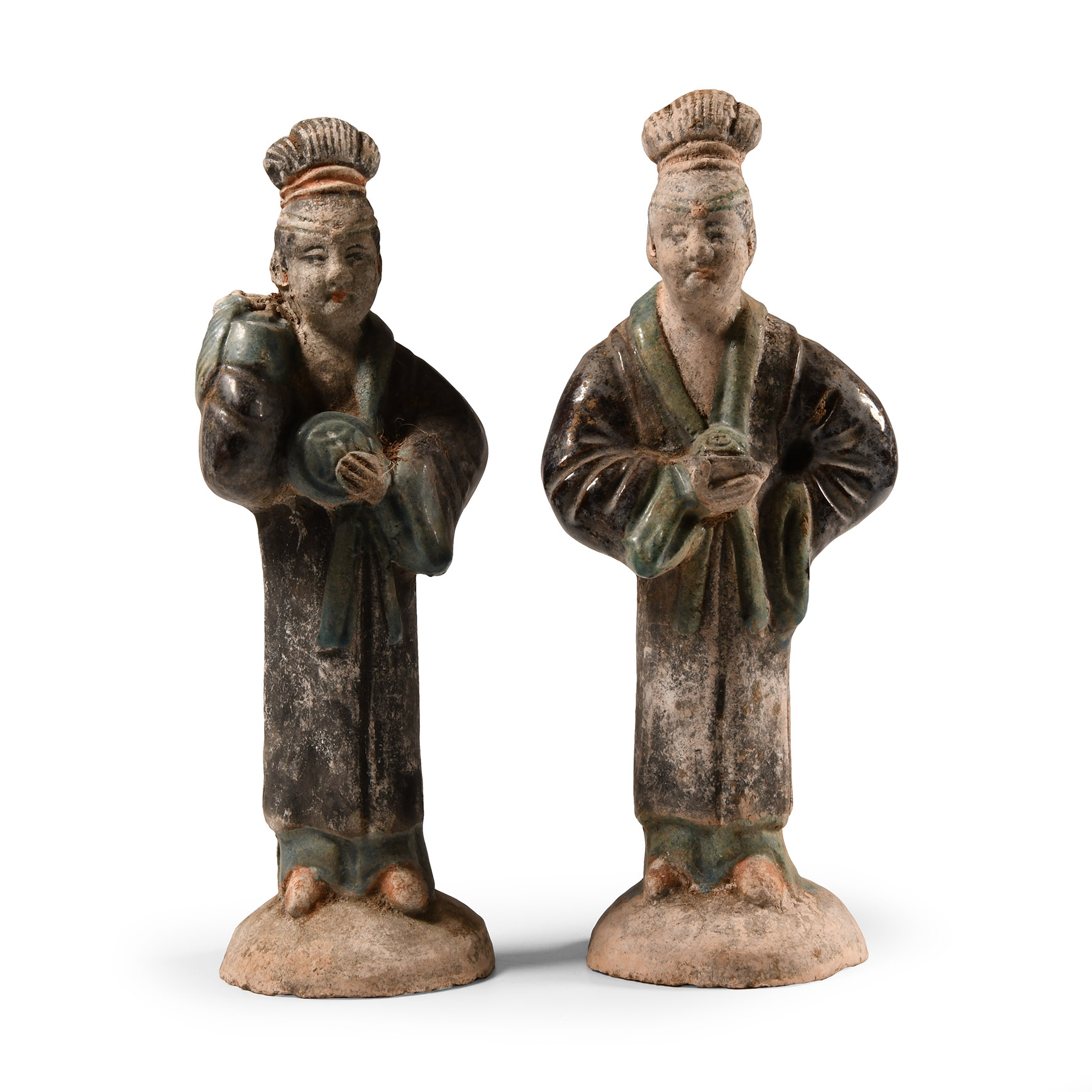 Chinese Qing Glazed Terracotta Pair of Ladies