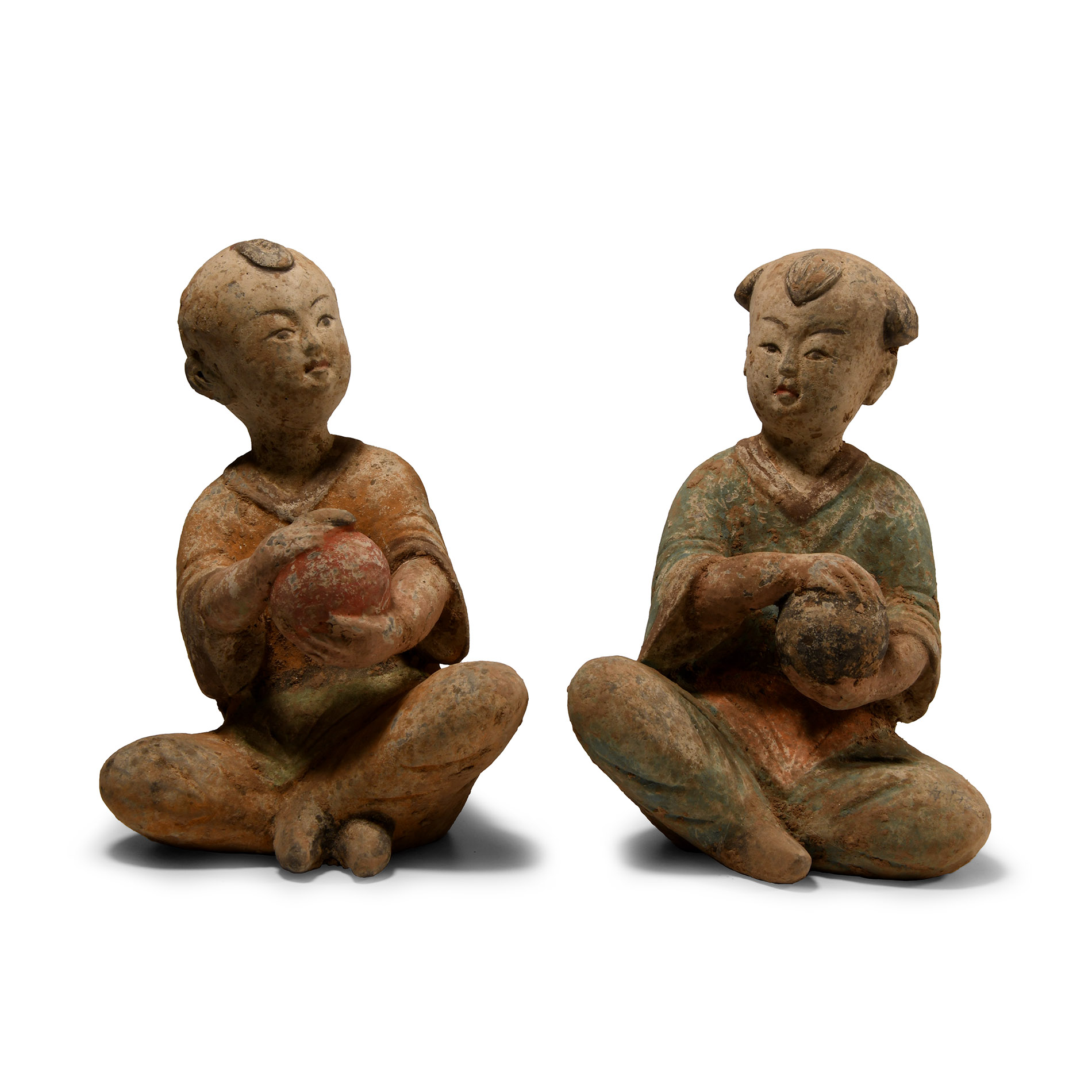 Chinese Wei Terracotta Seated Children Pair